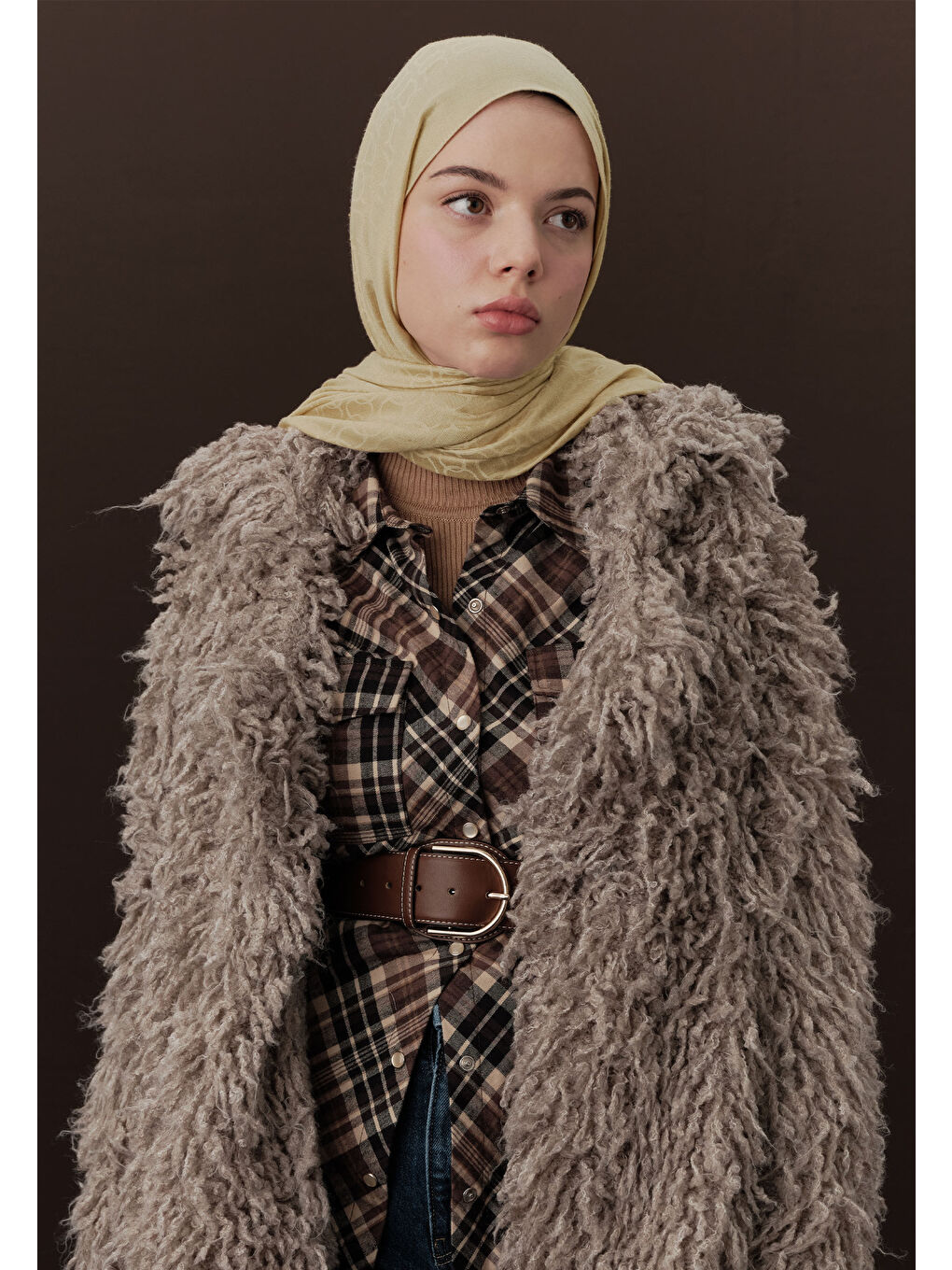 Premıum Yünlü Düz Şal Kum Beji