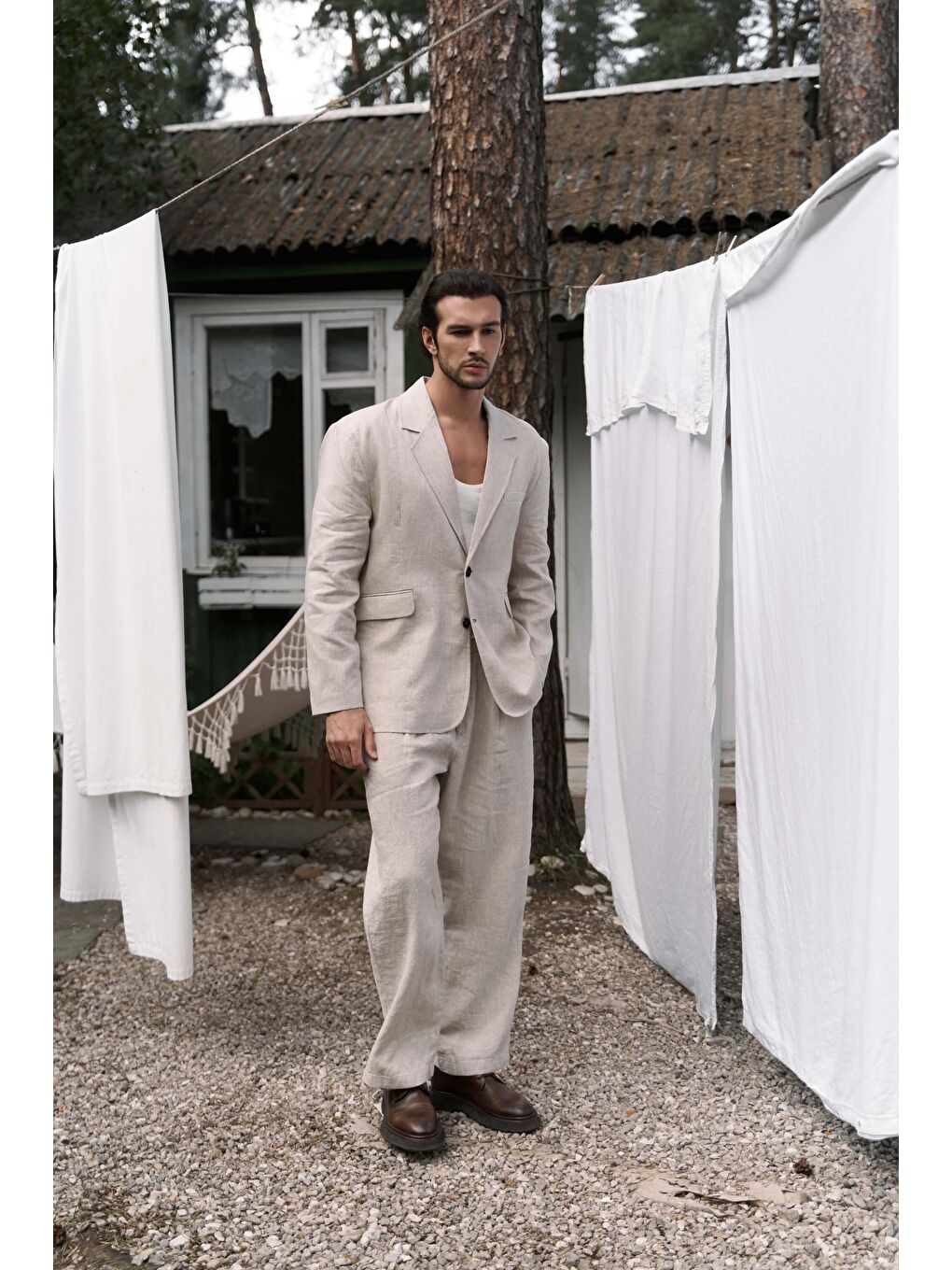 Bej Carlo Naturel Keten Erkek Blazer-2