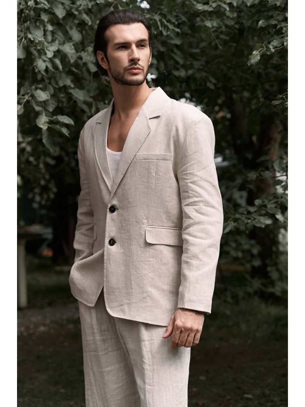 Bej Carlo Naturel Keten Erkek Blazer-3