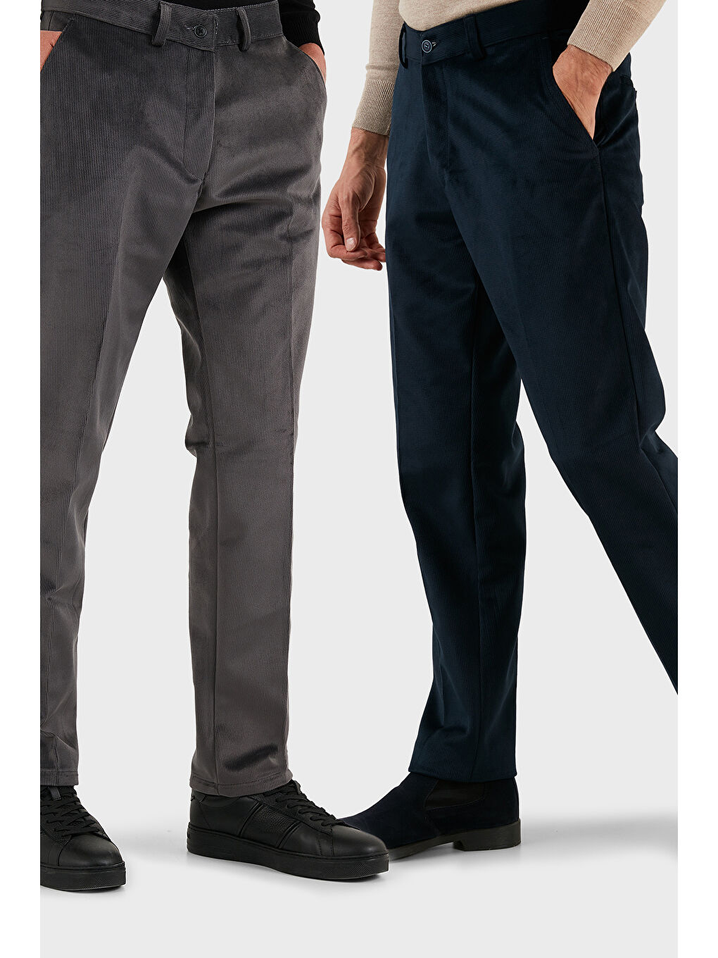 Gri Normal Bel Regular Fit Düz Paça 2'li Paket Kadife Pantolon 645MERLINS2