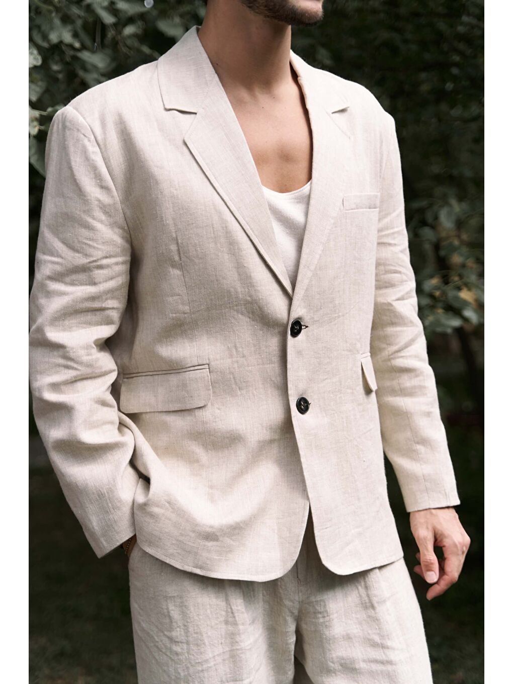 Bej Carlo Naturel Keten Erkek Blazer-6