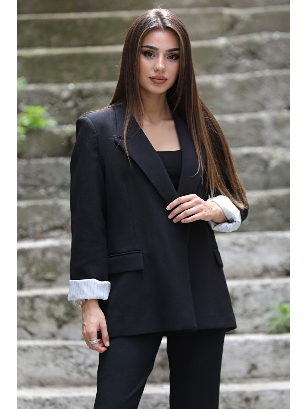 Siyah Kadın Astarlı Blazer Ceket