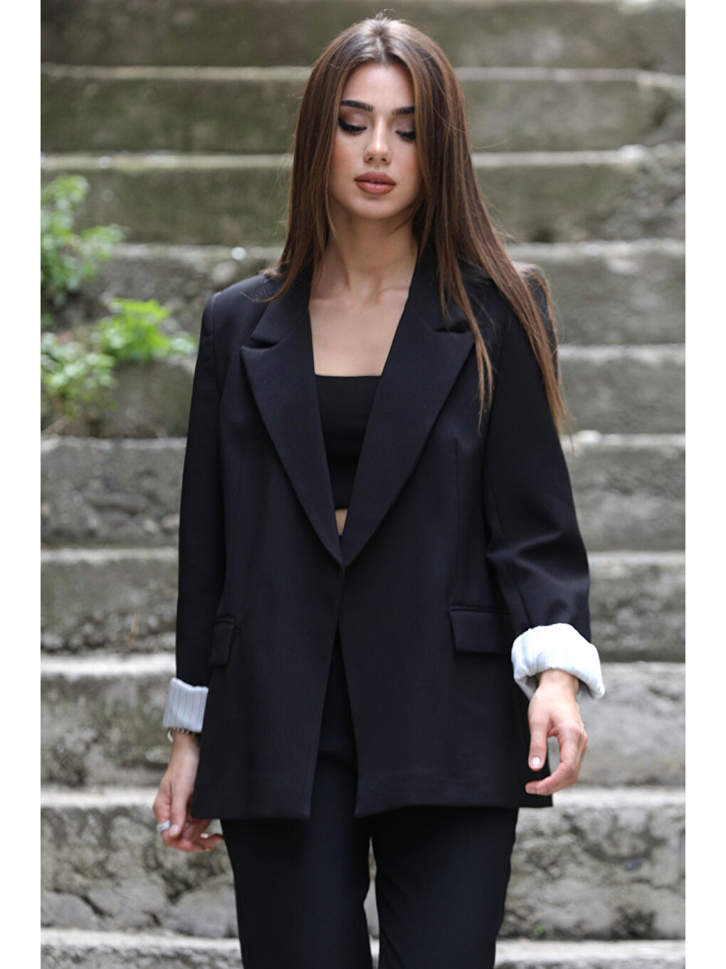 Siyah Kadın Astarlı Blazer Ceket-1