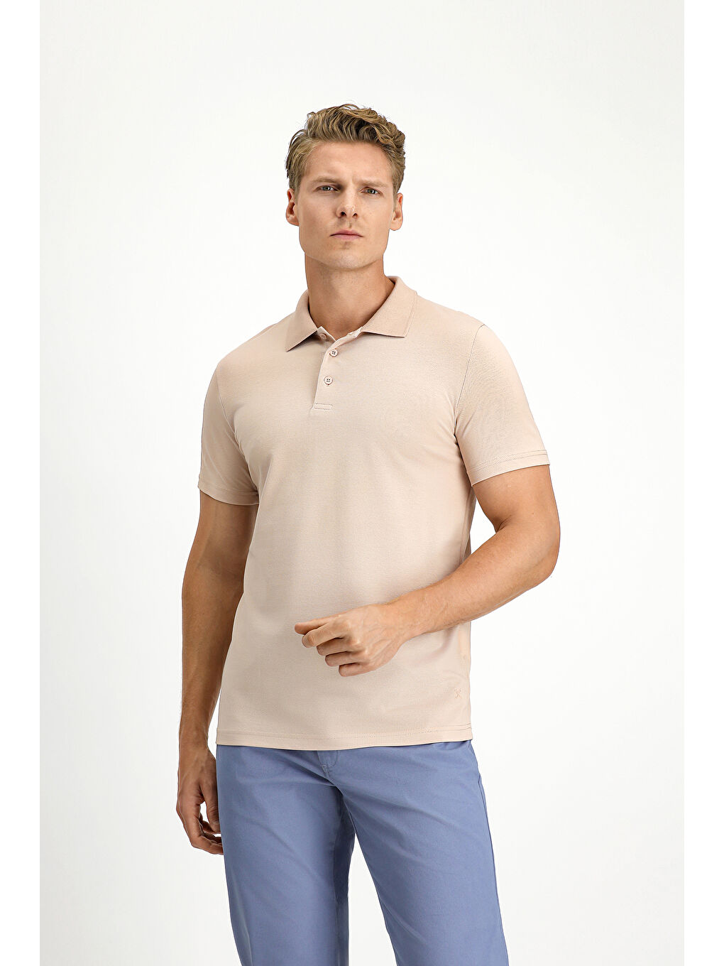 Bej Slim Fit Dar Kesim Pamuklu Polo Yaka Tişört