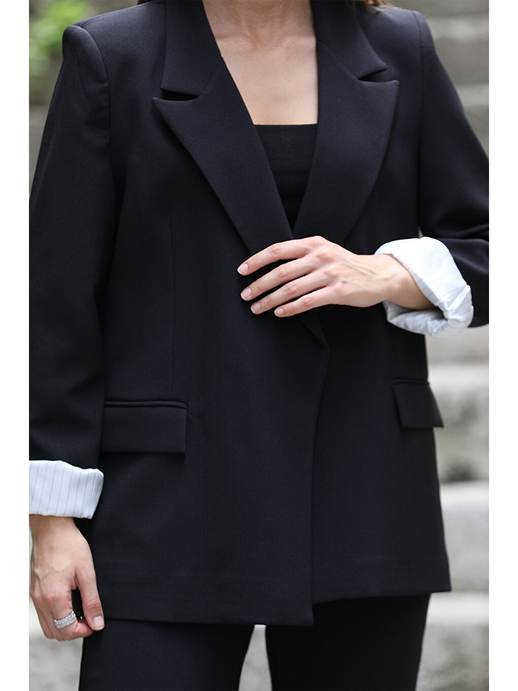 Siyah Kadın Astarlı Blazer Ceket-2