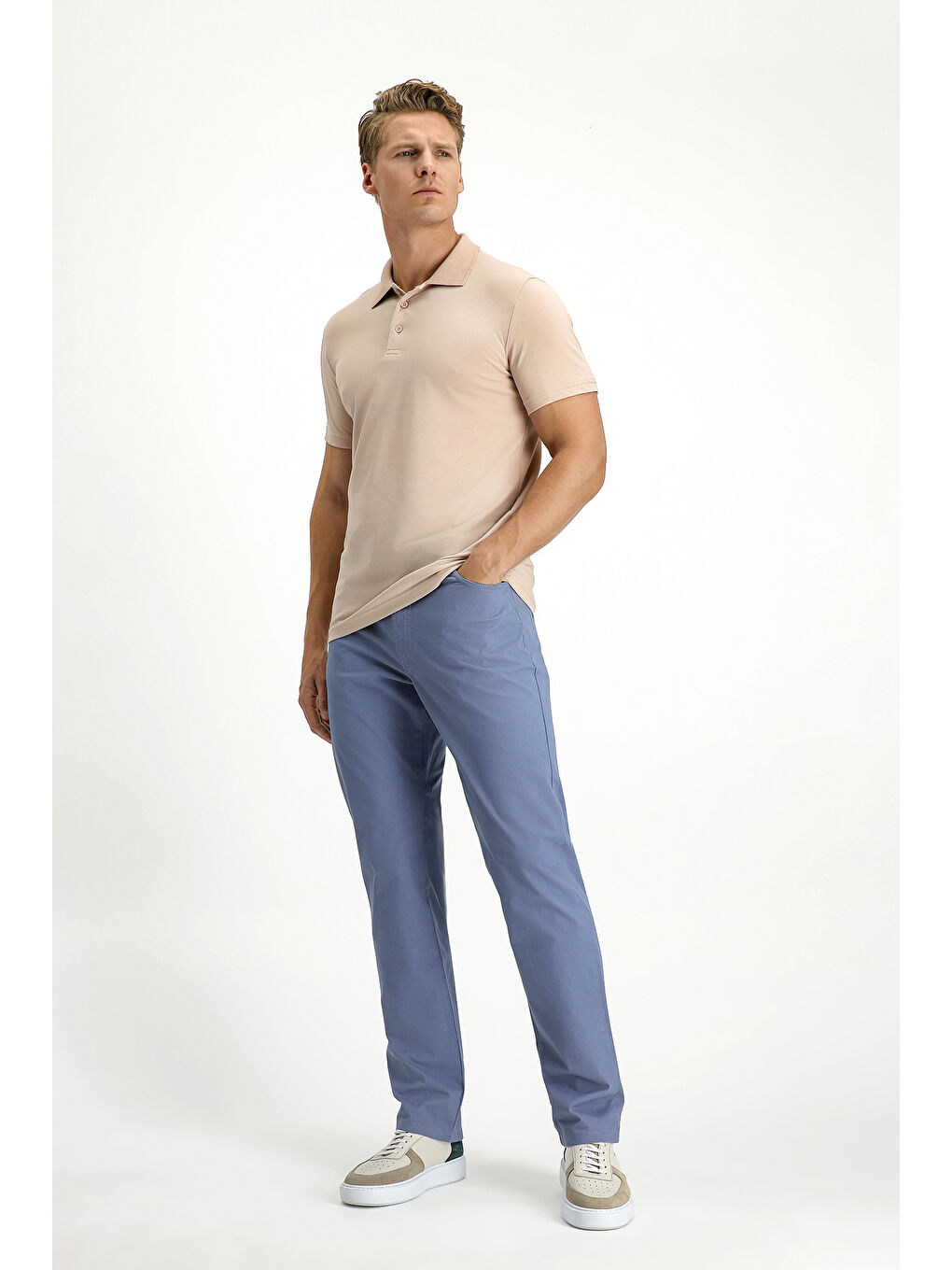 Bej Slim Fit Dar Kesim Pamuklu Polo Yaka Tişört-1