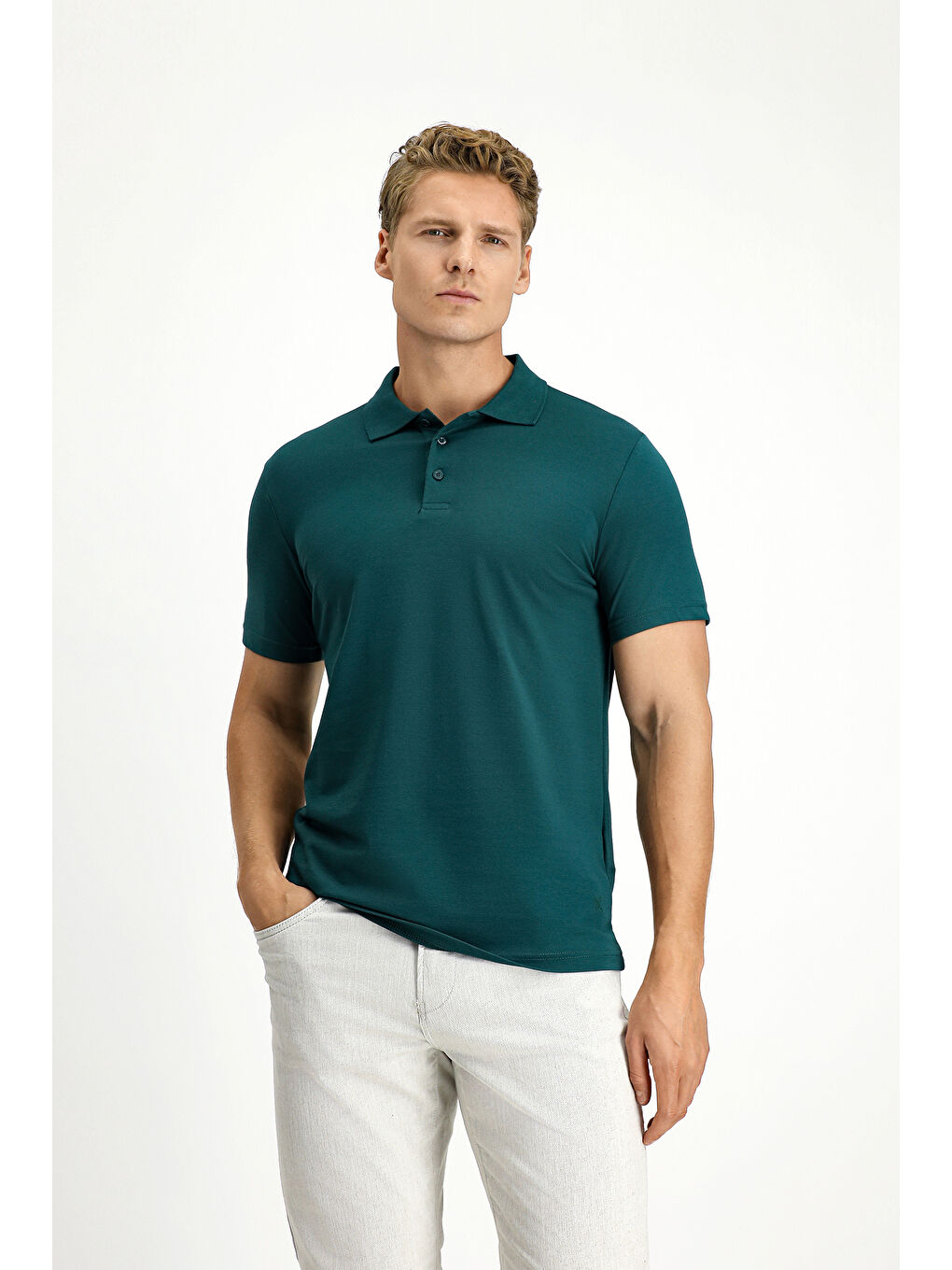 Yeşil Slim Fit Dar Kesim Pamuklu Polo Yaka Tişört