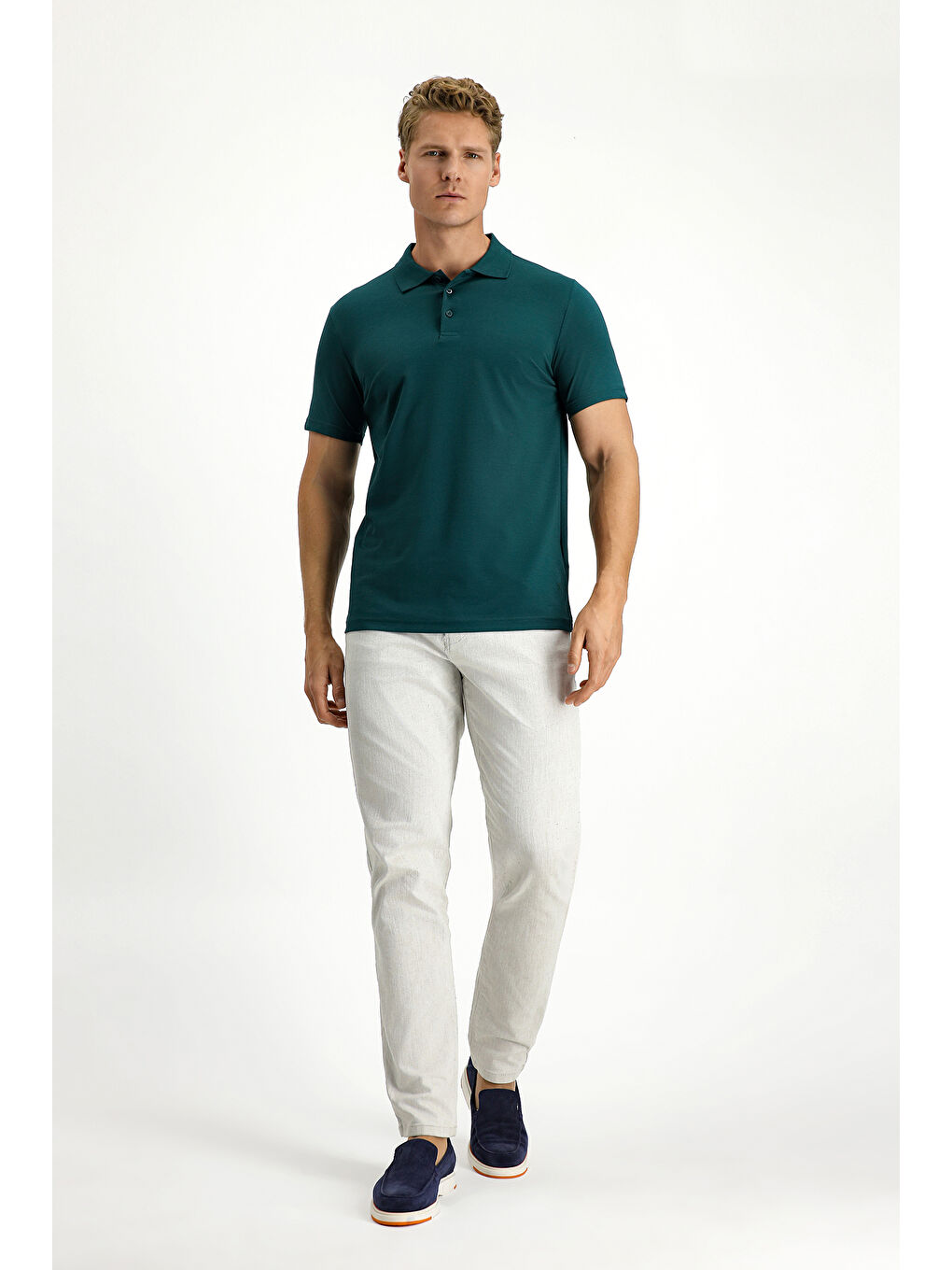 Yeşil Slim Fit Dar Kesim Pamuklu Polo Yaka Tişört-1