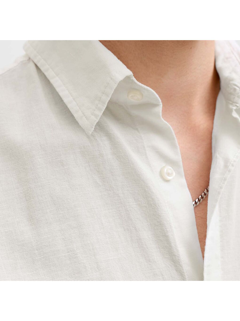 Breeze Linen Blend Erkek Beyaz Klasik Yaka Gömlek-2