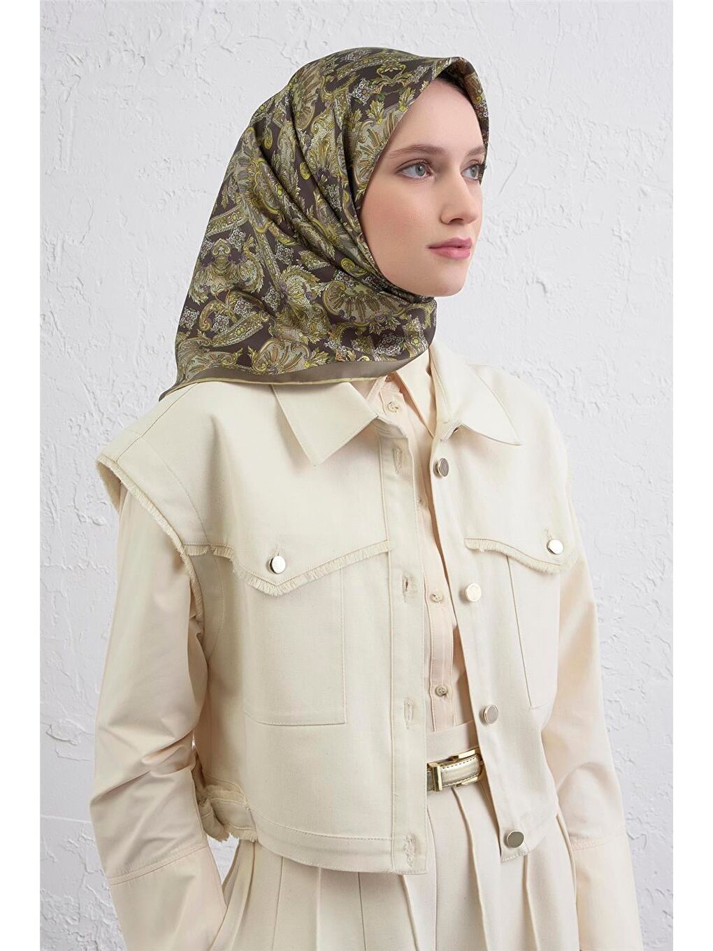 Haki Saf İpek Sura Eşarp 9416D 80