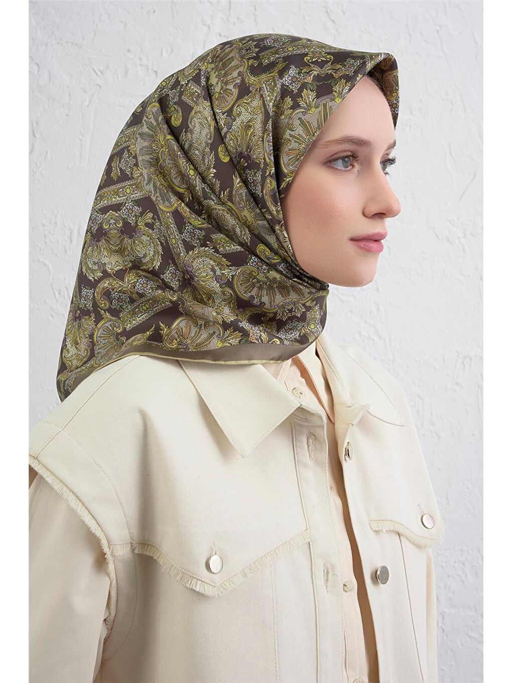 Haki Saf İpek Sura Eşarp 9416D 80-2