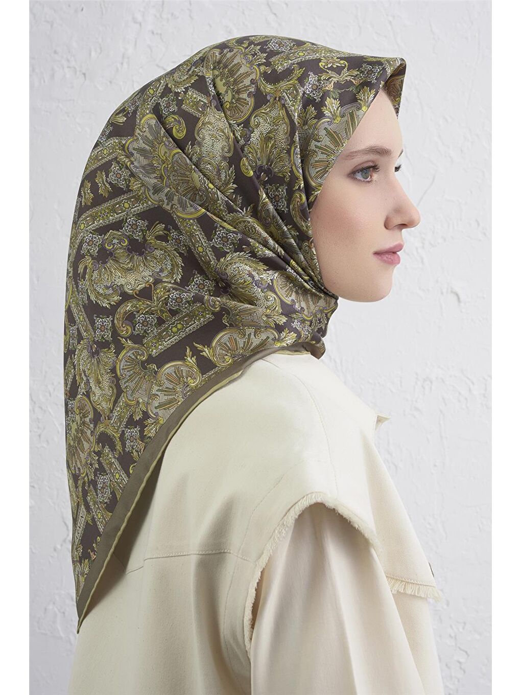 Haki Saf İpek Sura Eşarp 9416D 80-3