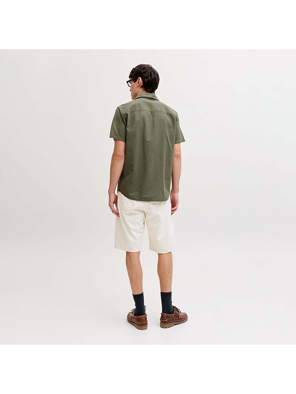 Breeze Linen Blend Erkek Haki Klasik Yaka Gömlek-1