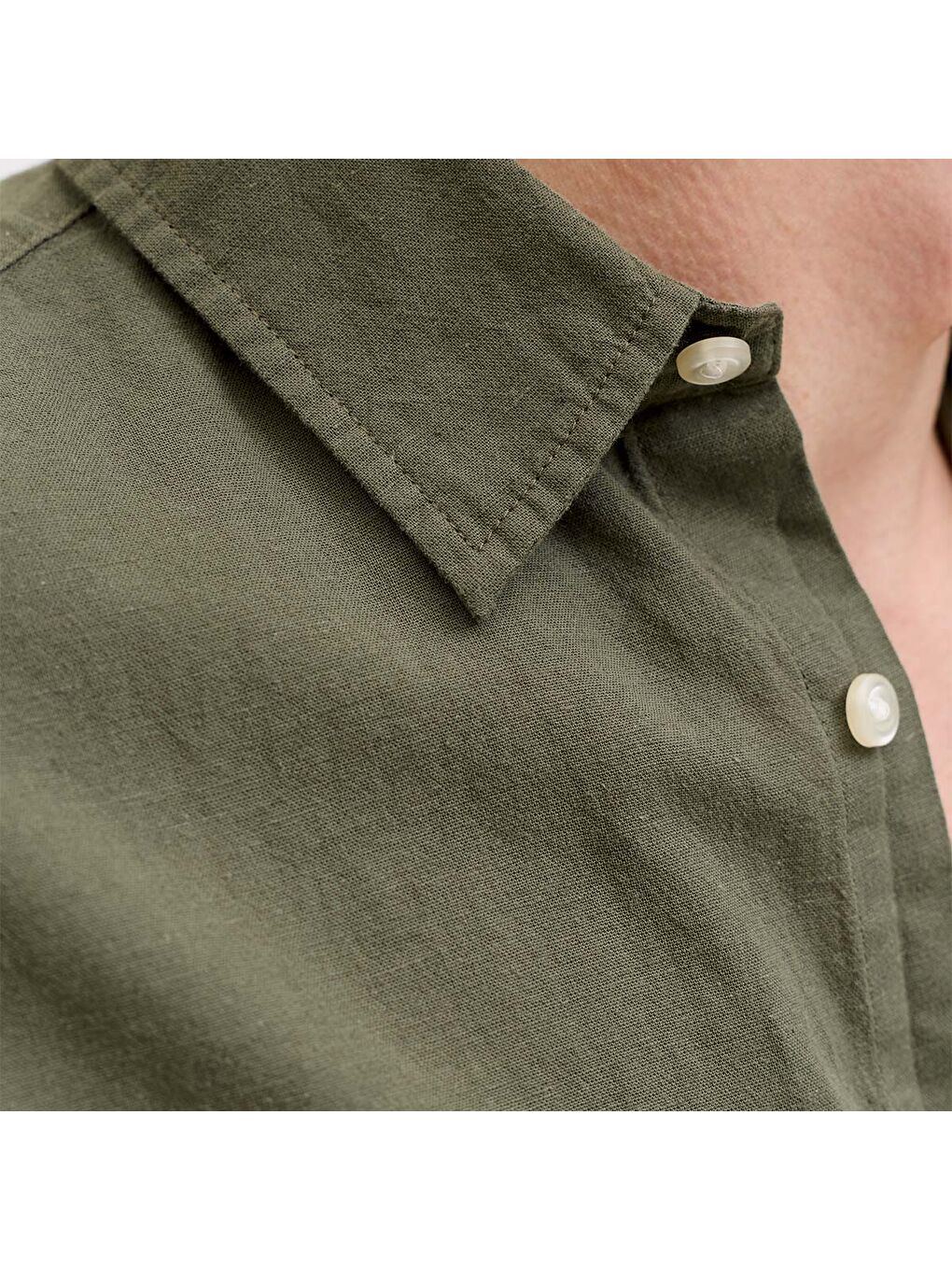 Breeze Linen Blend Erkek Haki Klasik Yaka Gömlek-2