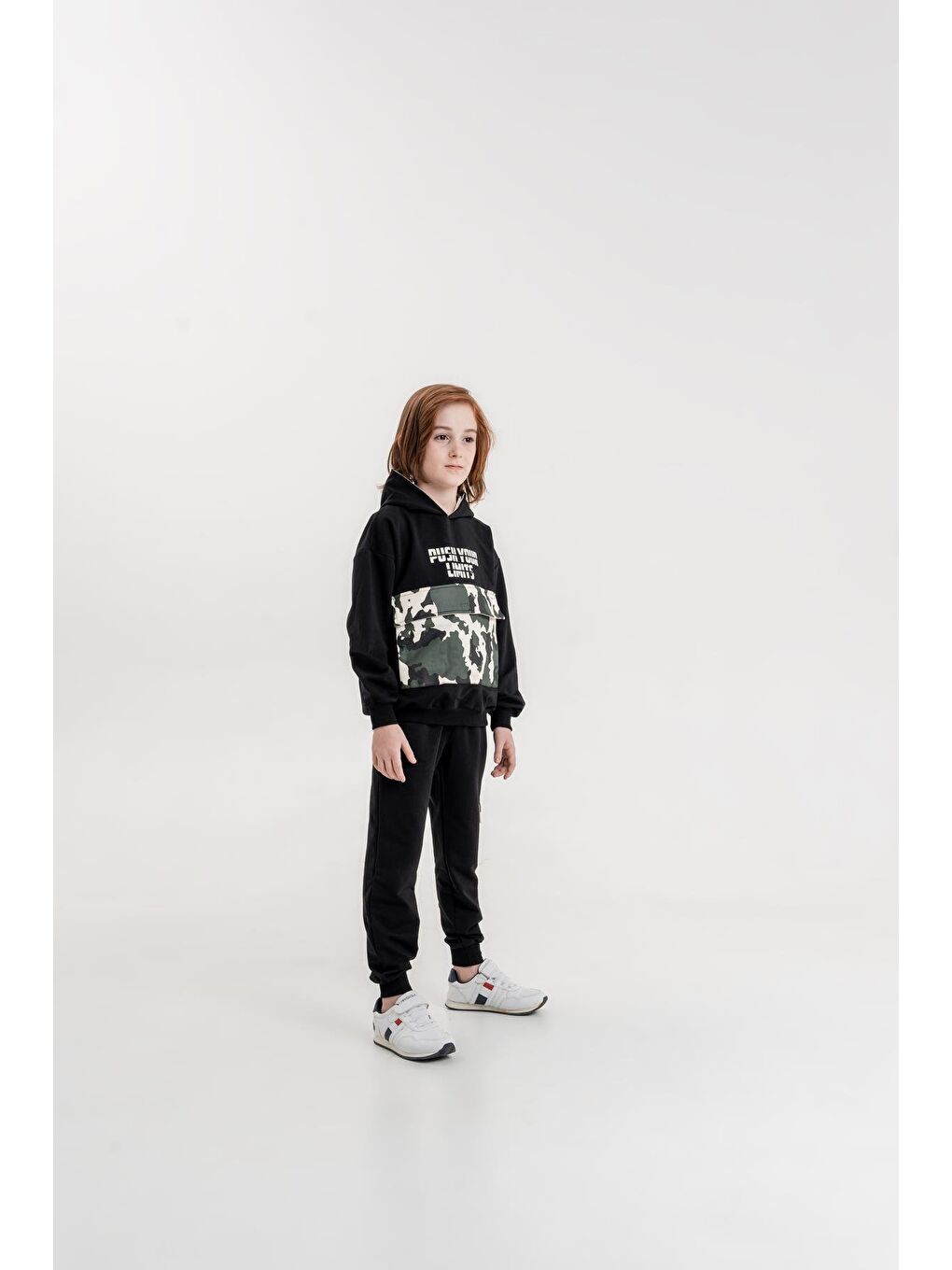 Mışıl Kids Siyah Push Your Limits Baskılı Kapüşonlu Erkek Çocuk Genç Sweatshirt Eşofman Takımı - 2