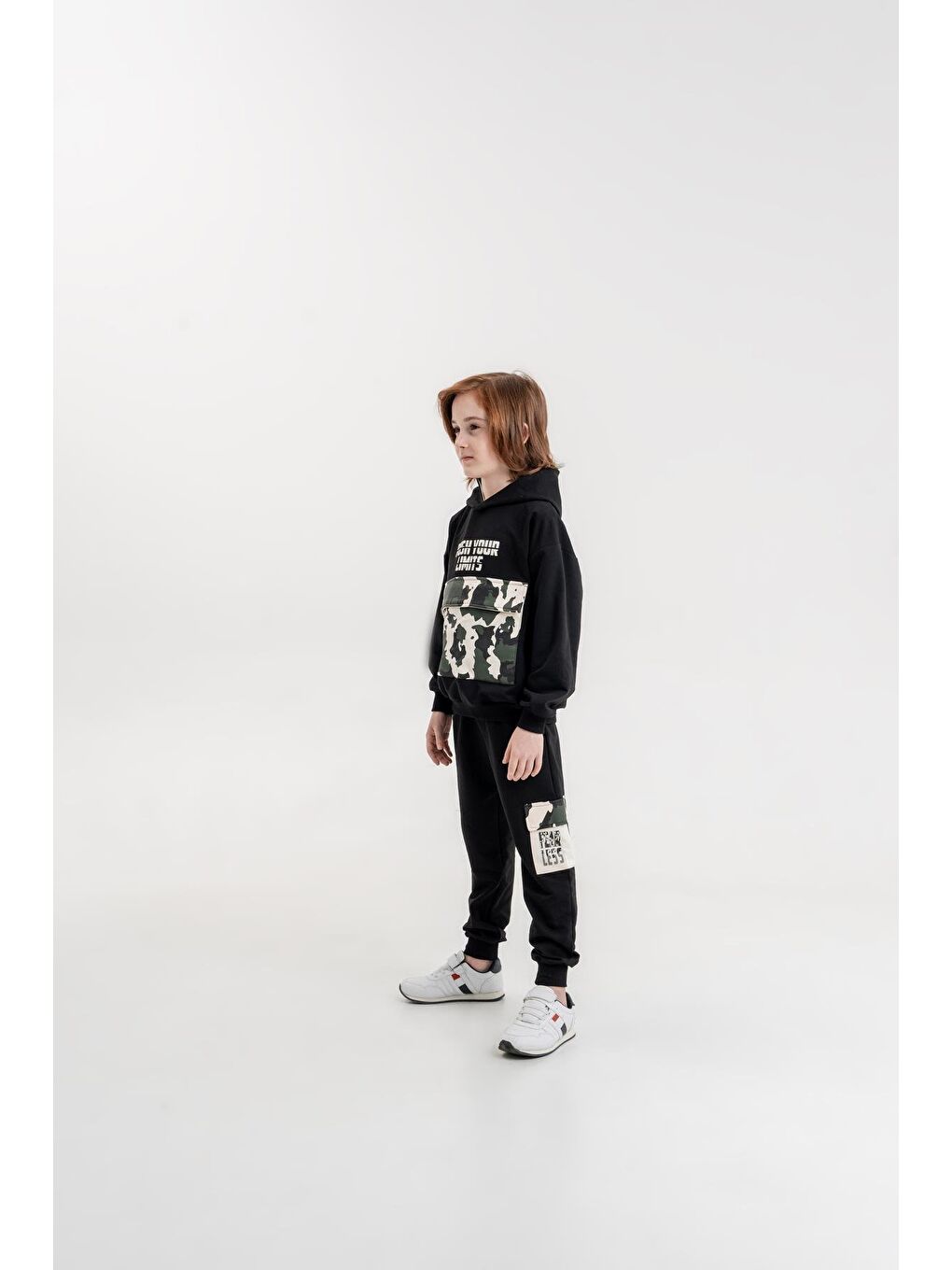 Mışıl Kids Siyah Push Your Limits Baskılı Kapüşonlu Erkek Çocuk Genç Sweatshirt Eşofman Takımı - 3