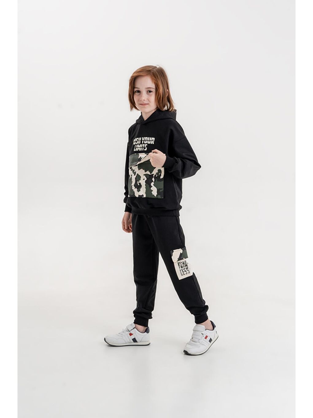 Mışıl Kids Siyah Push Your Limits Baskılı Kapüşonlu Erkek Çocuk Genç Sweatshirt Eşofman Takımı - 4