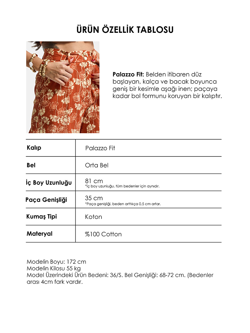 Kadın Turuncu Çiçekli s6-55 Palazzo Fit Tasarım Pantolon-5