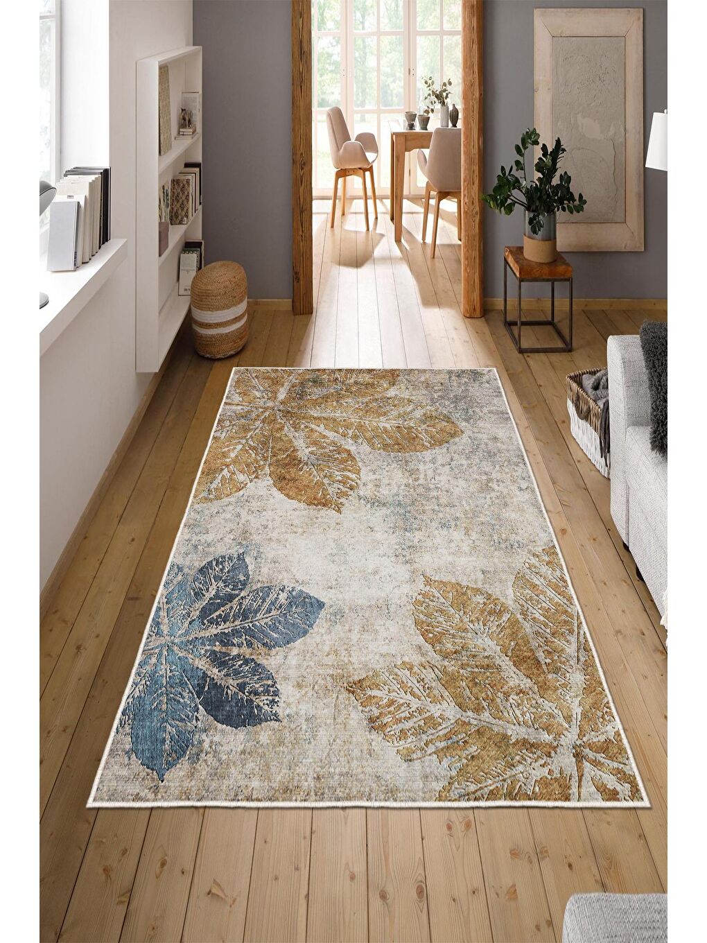 Bej Özel Tasarım, Kaymaz Taban, İnce, Yıkanabilir, Modern Halı WOOKECE1442 160x230-1