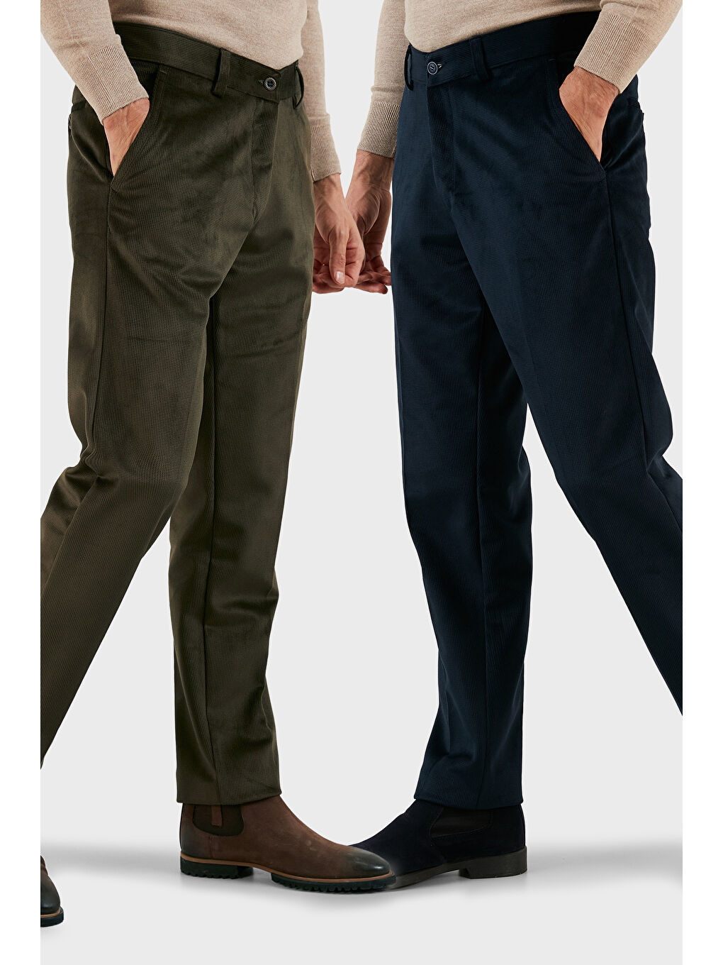 Haki Normal Bel Regular Fit Düz Paça 2'li Paket Kadife Pantolon 645MERLINS2