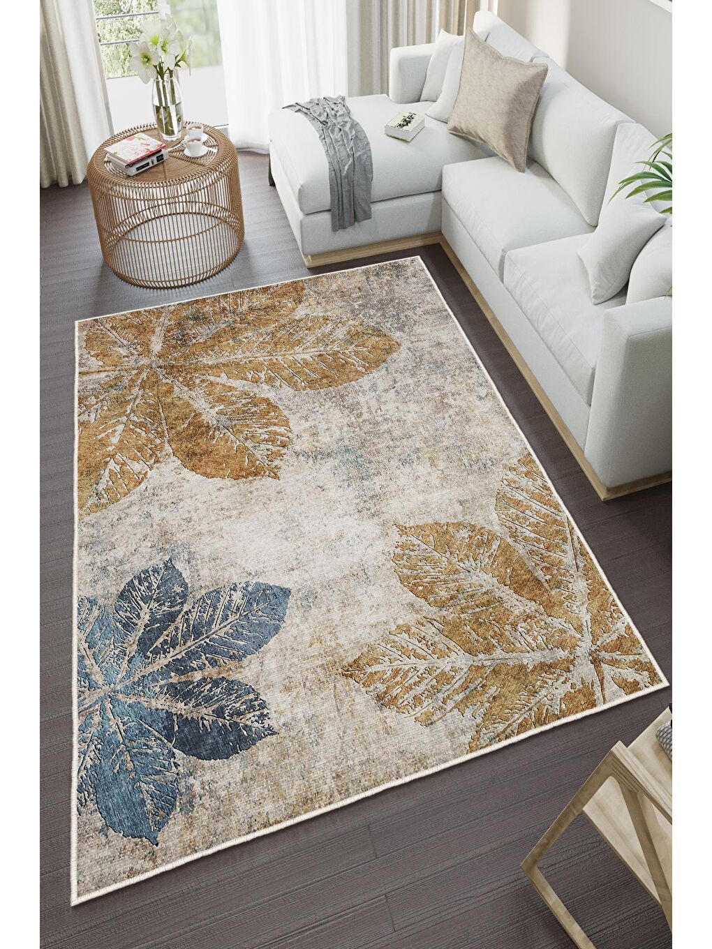 Bej Özel Tasarım, Kaymaz Taban, İnce, Yıkanabilir, Modern Halı WOOKECE1442 160x230-2