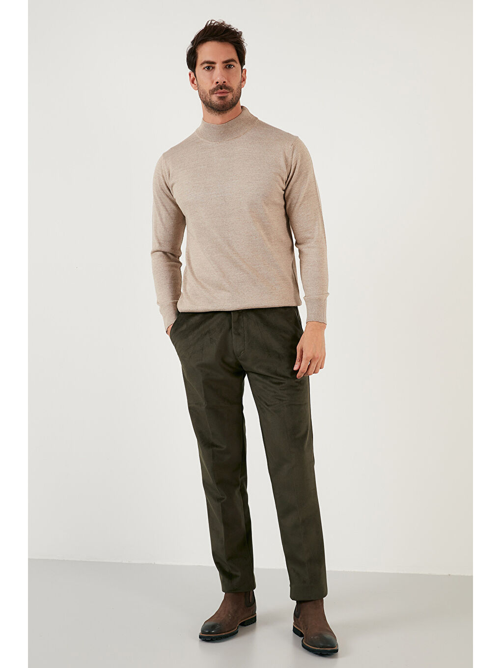 Haki Normal Bel Regular Fit Düz Paça 2'li Paket Kadife Pantolon 645MERLINS2-3