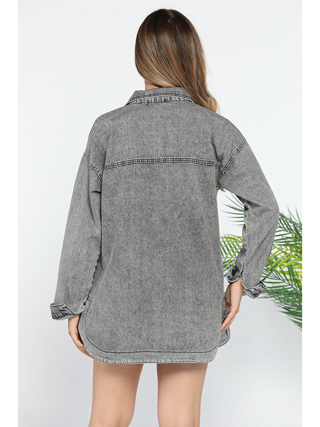 Antrasit Çift Cepli Jean Ceket-2