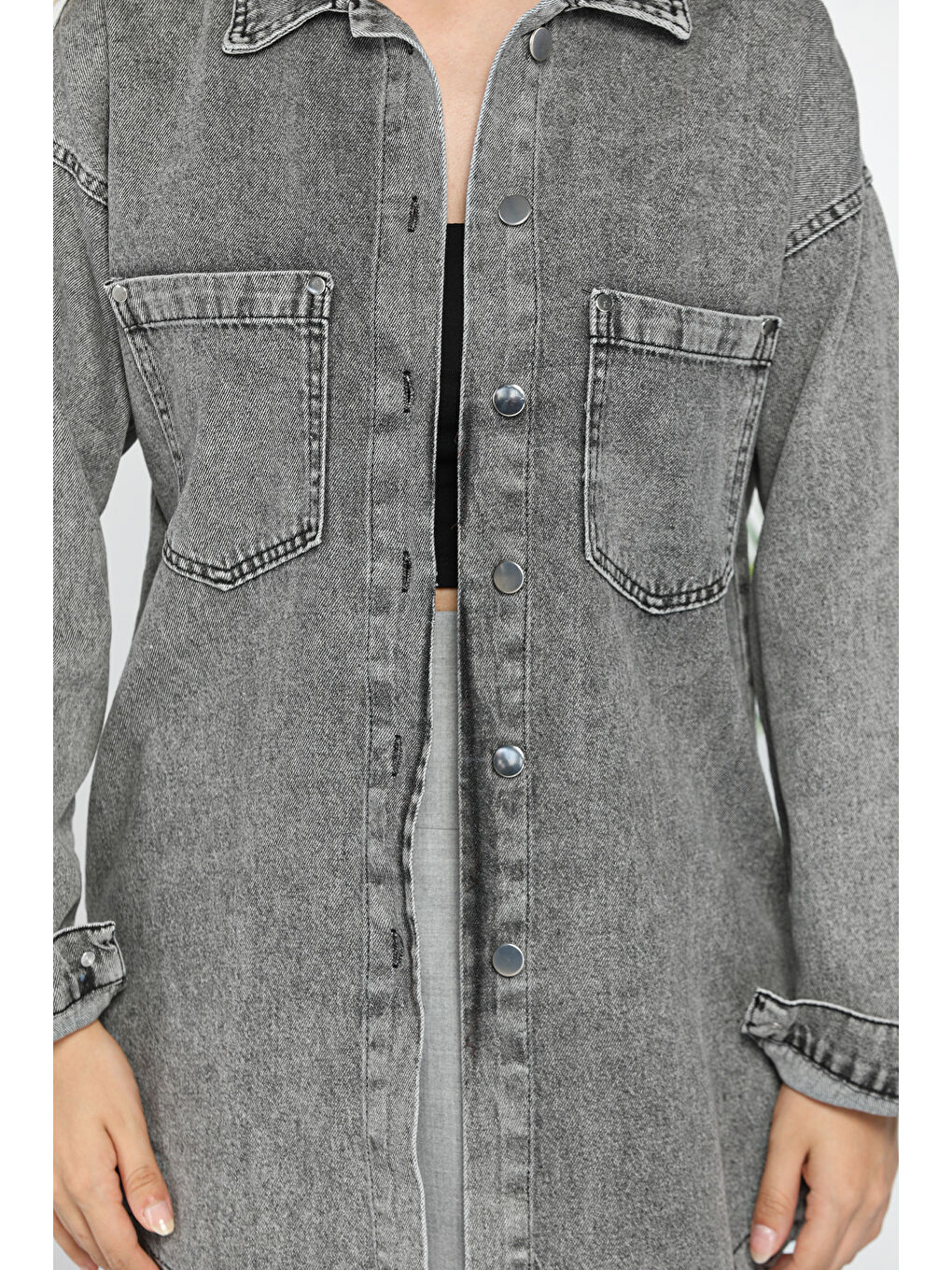 Antrasit Çift Cepli Jean Ceket-3