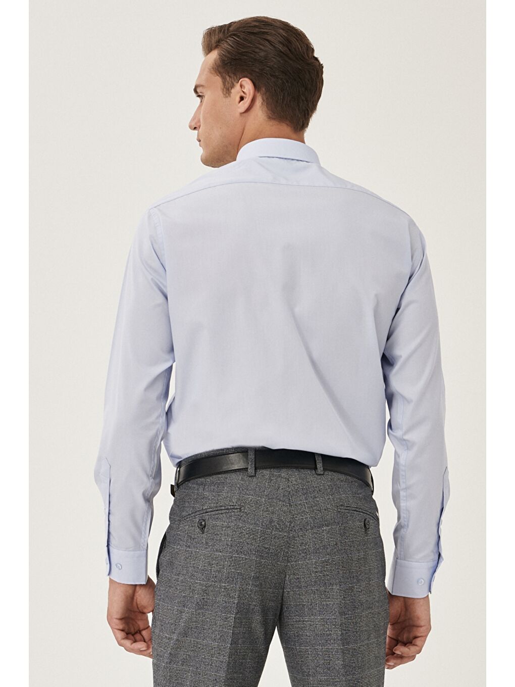 Erkek Açık Mavi Kolay Ütülenebilir Comfort Fit Geniş Kesim Klasik Yaka Gömlek-3