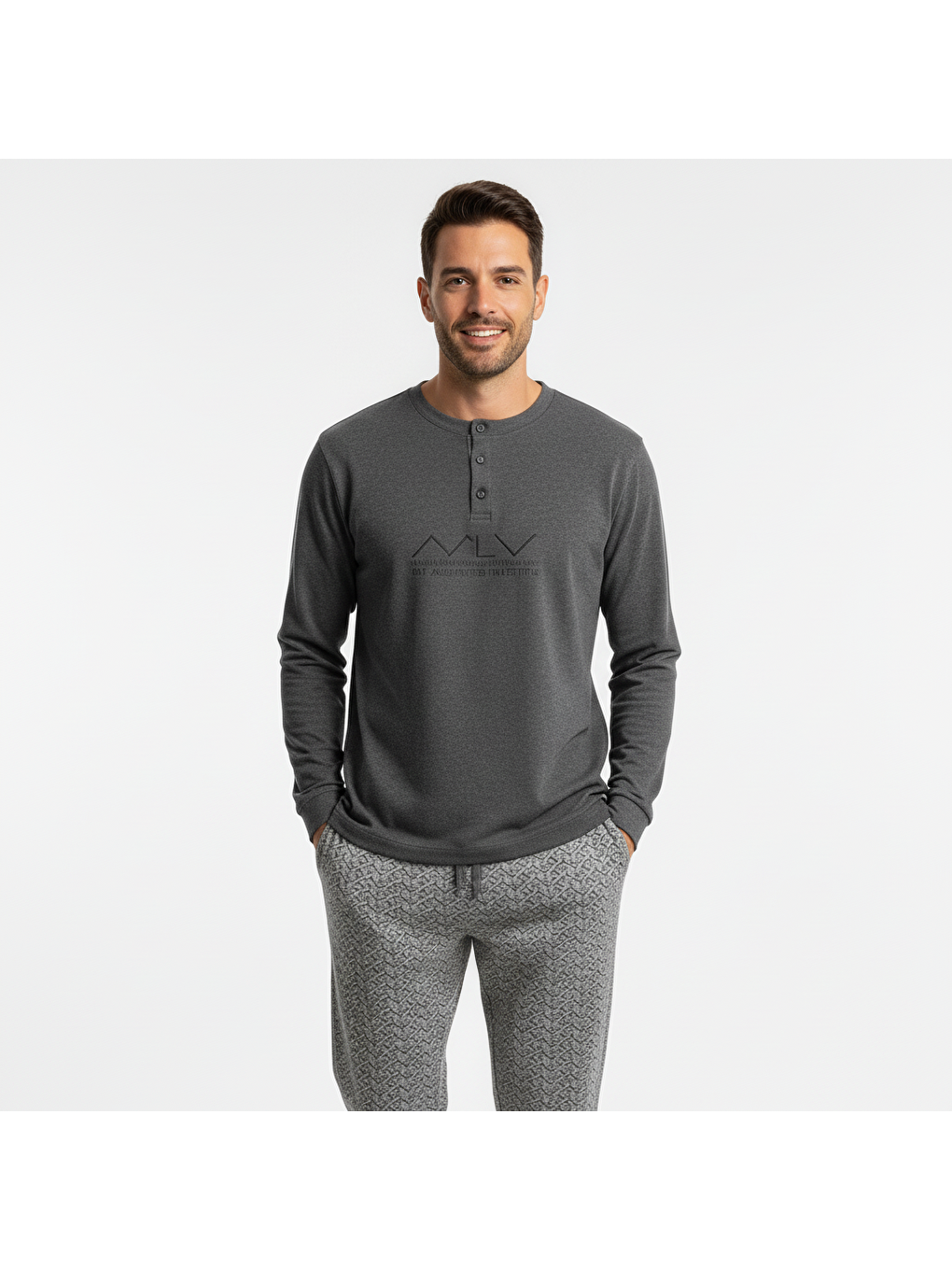 Erkek Pamuklu Gri Melanj Renk Pijama Takımı Al001 V2-3