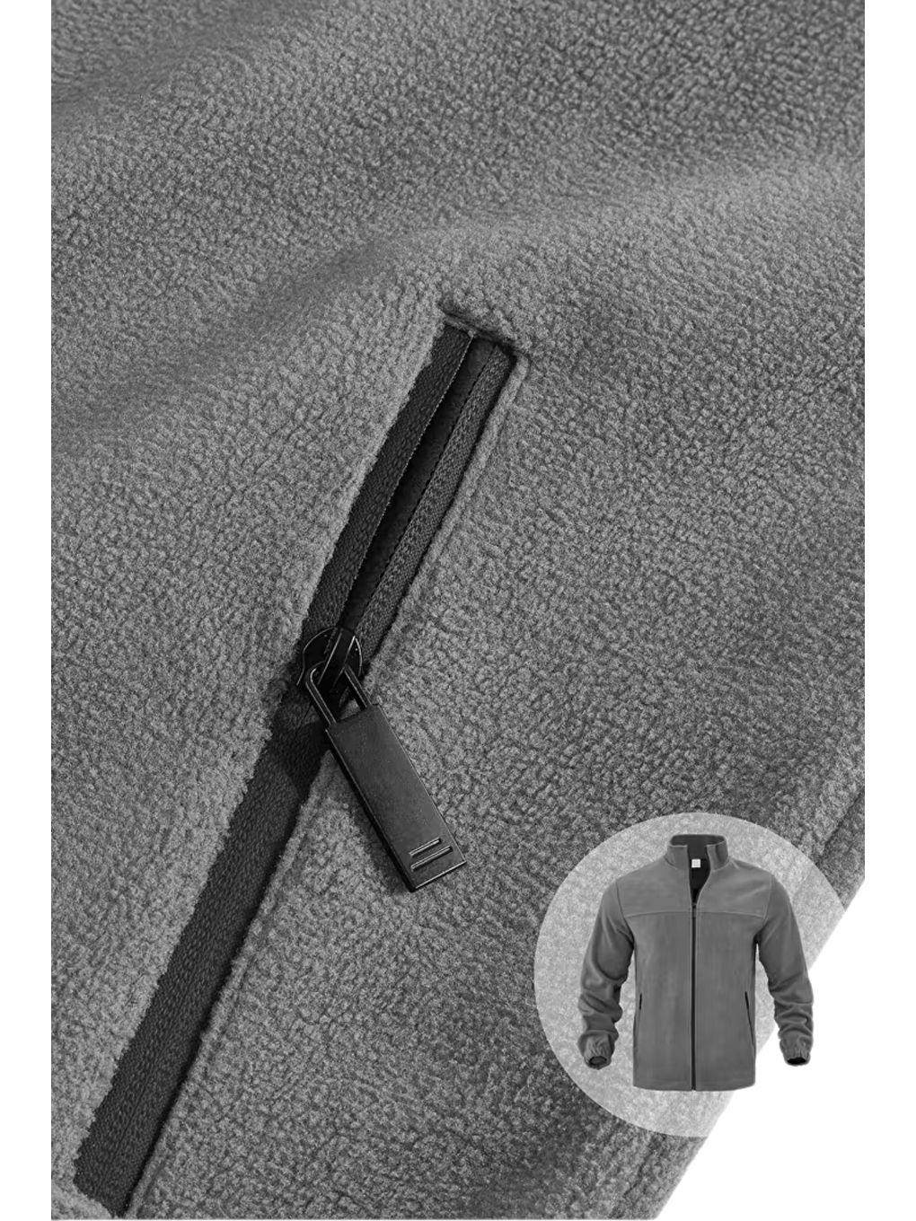 Gri Genıus Store Erkek Polar Bato Yaka Tam Fermuarlı Cepli Polar BATO-POLAR-3