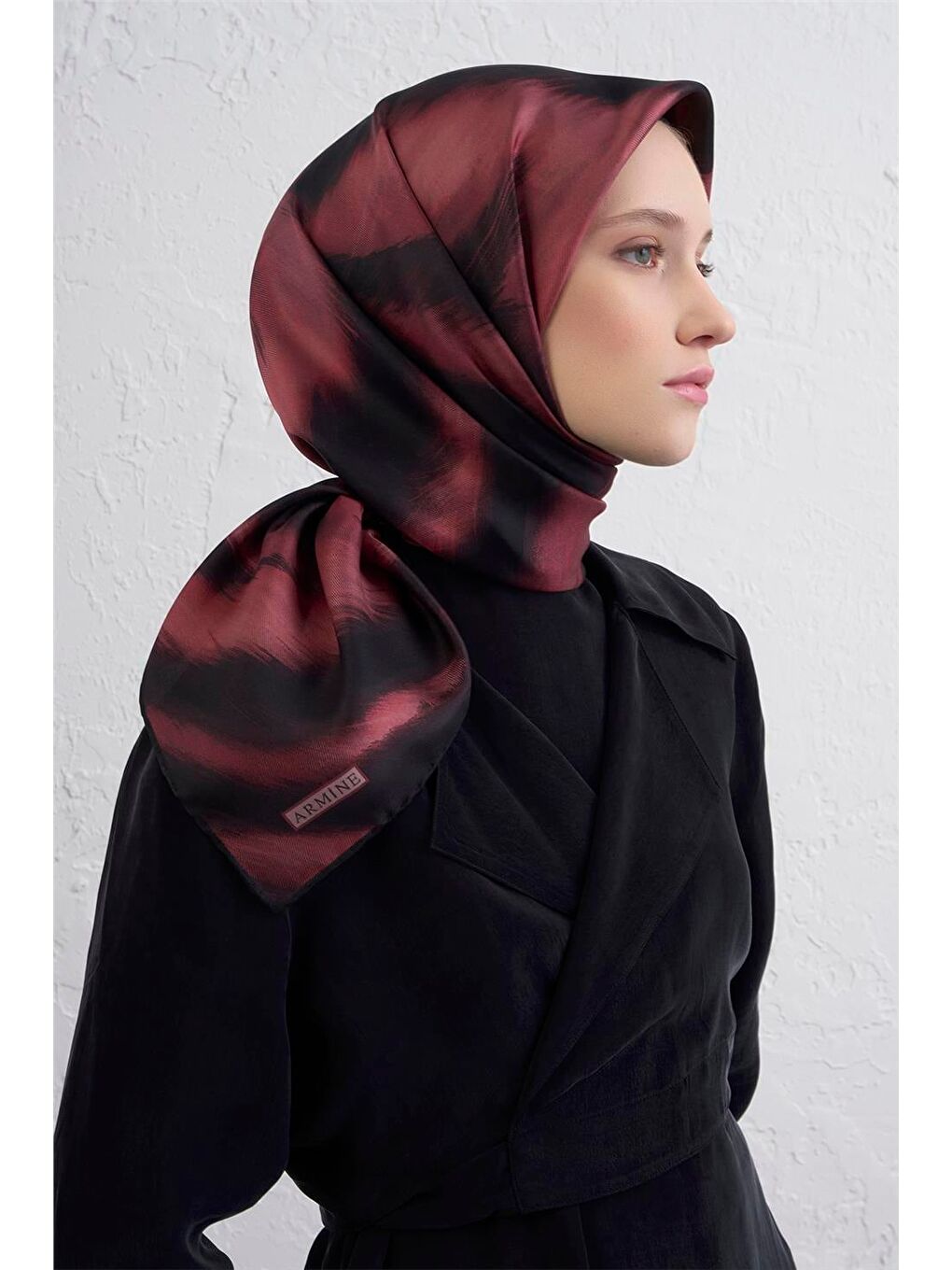 Bordo Leopar Desenli Saf İpek Twill Eşarp 9432D 05