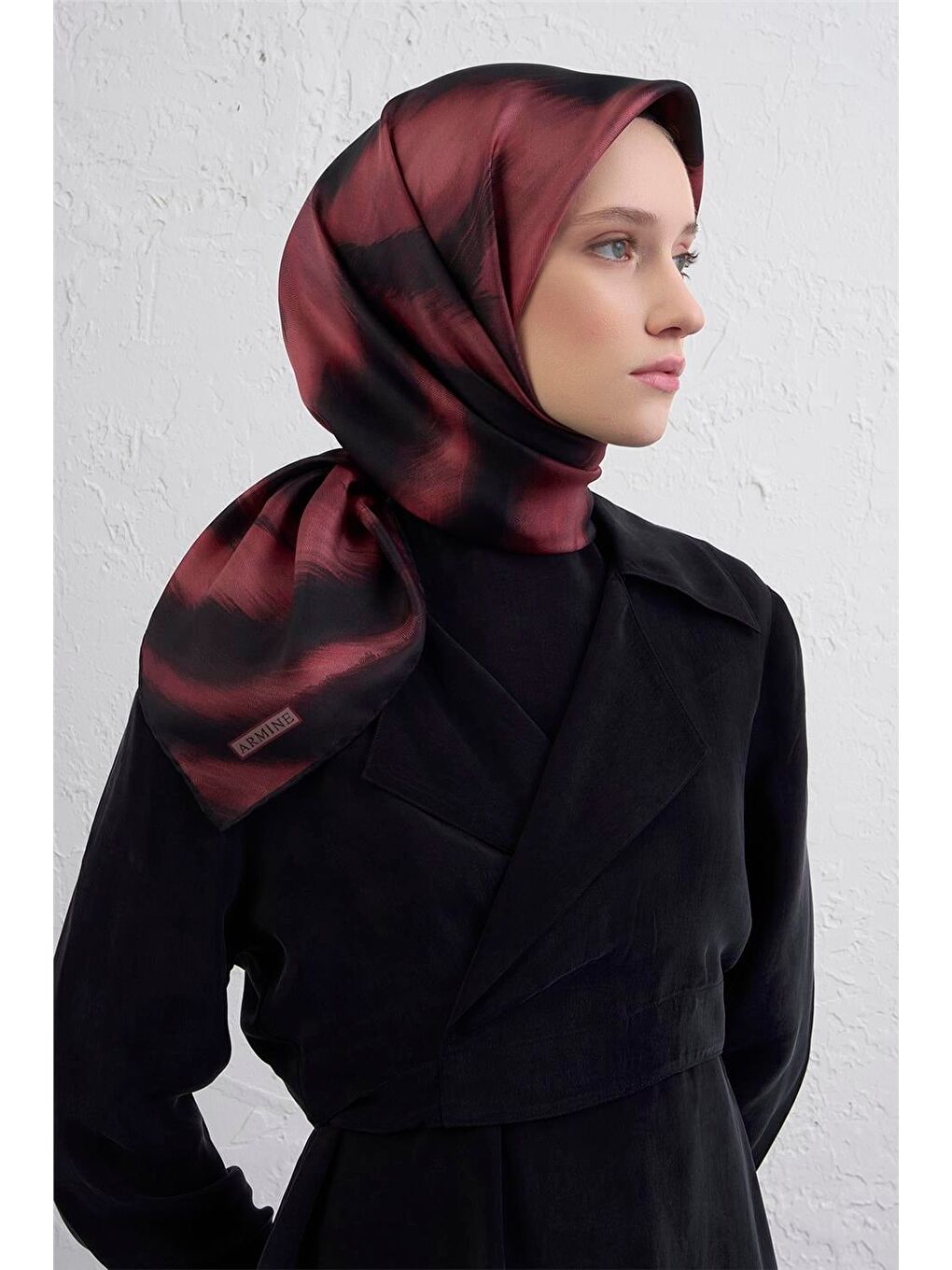 Bordo Leopar Desenli Saf İpek Twill Eşarp 9432D 05-1