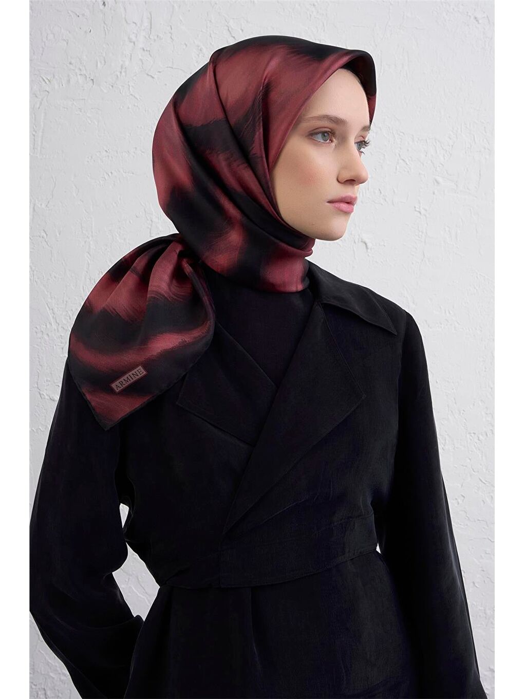 Bordo Leopar Desenli Saf İpek Twill Eşarp 9432D 05-2