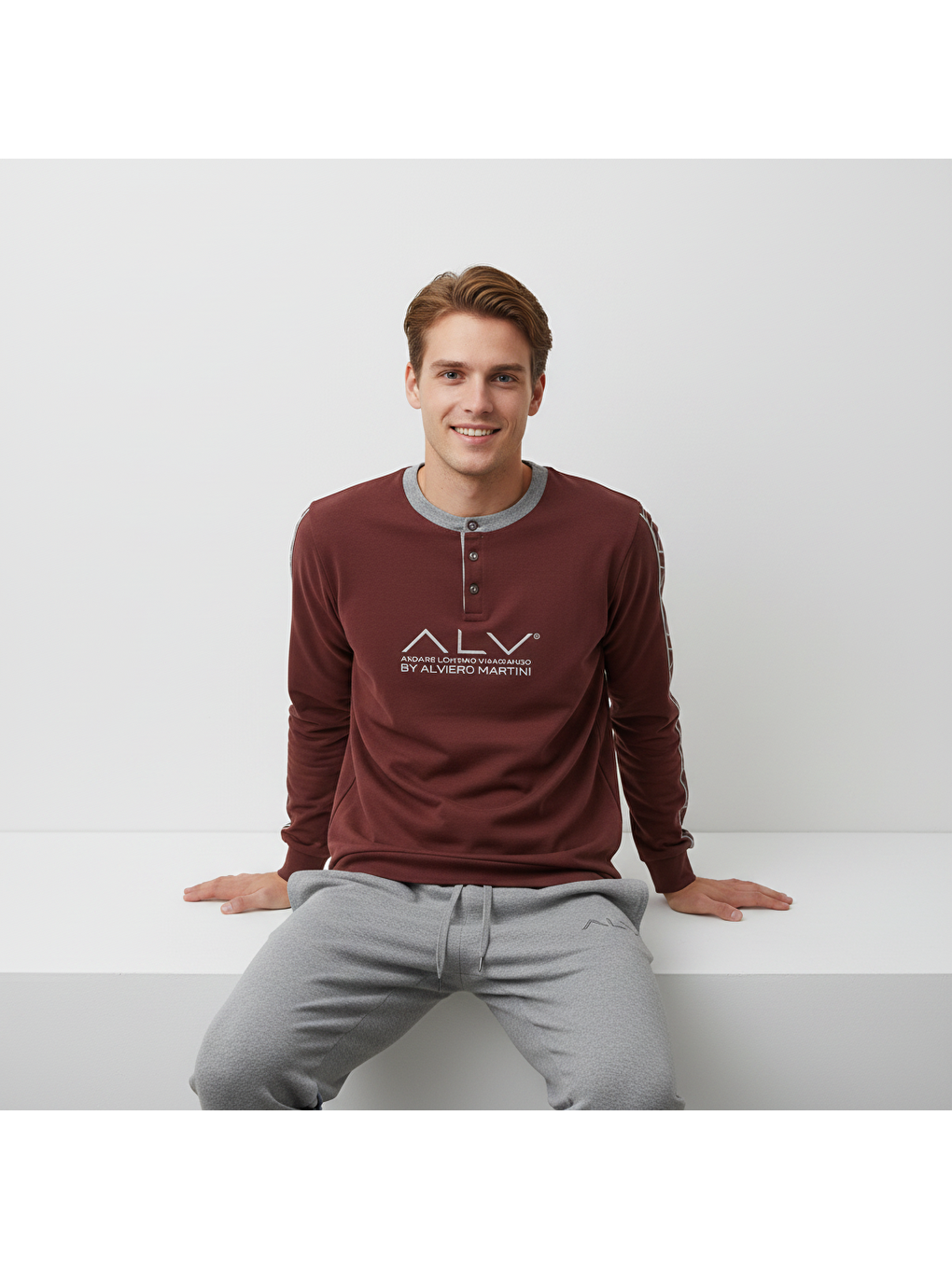 Kahverengi Erkek Pamuklu Kahve Desenli Renk Pijama Takımı Al003 V1-2