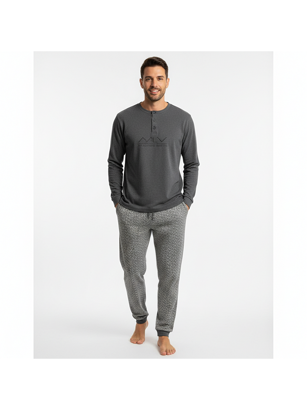 Erkek Pamuklu Gri Melanj Renk Pijama Takımı Al001 V2-5