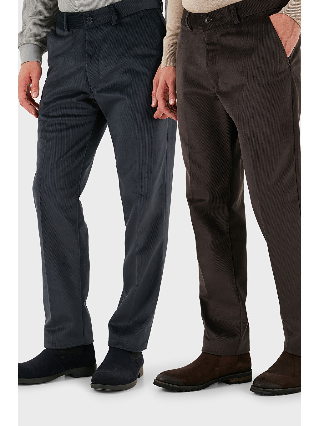 Kahverengi Normal Bel Regular Fit Düz Paça 2'li Paket Kadife Pantolon 645MERLINS2