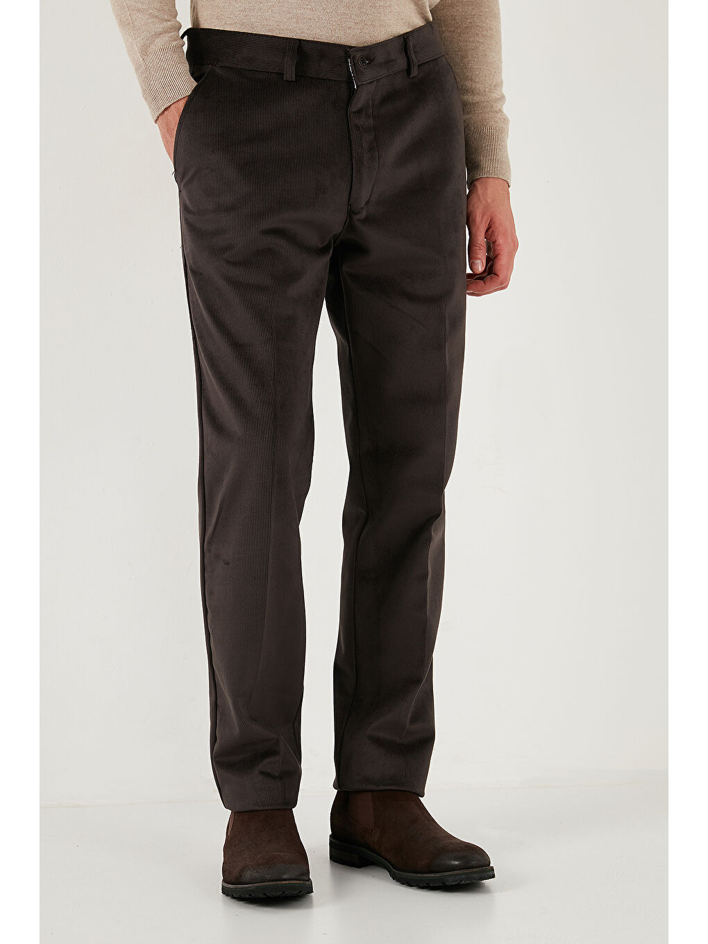 Kahverengi Normal Bel Regular Fit Düz Paça 2'li Paket Kadife Pantolon 645MERLINS2-2