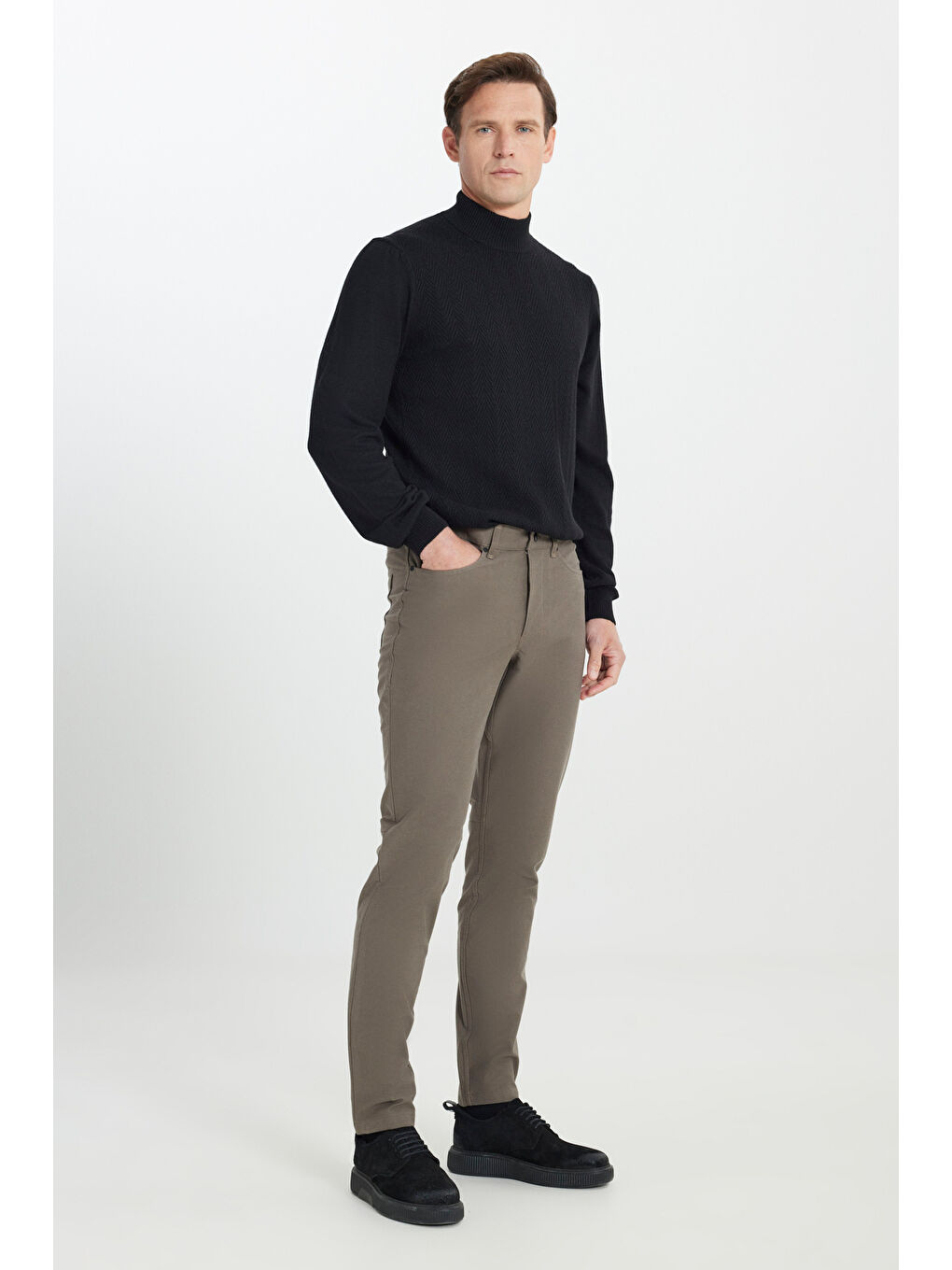 Erkek Haki 360 Her Yöne Esneyen Slim Fit Dar Kesim Pamuklu 5 Cep Casual Pantolon-1
