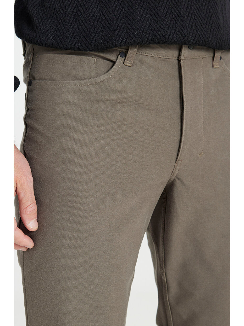 Erkek Haki 360 Her Yöne Esneyen Slim Fit Dar Kesim Pamuklu 5 Cep Casual Pantolon-3