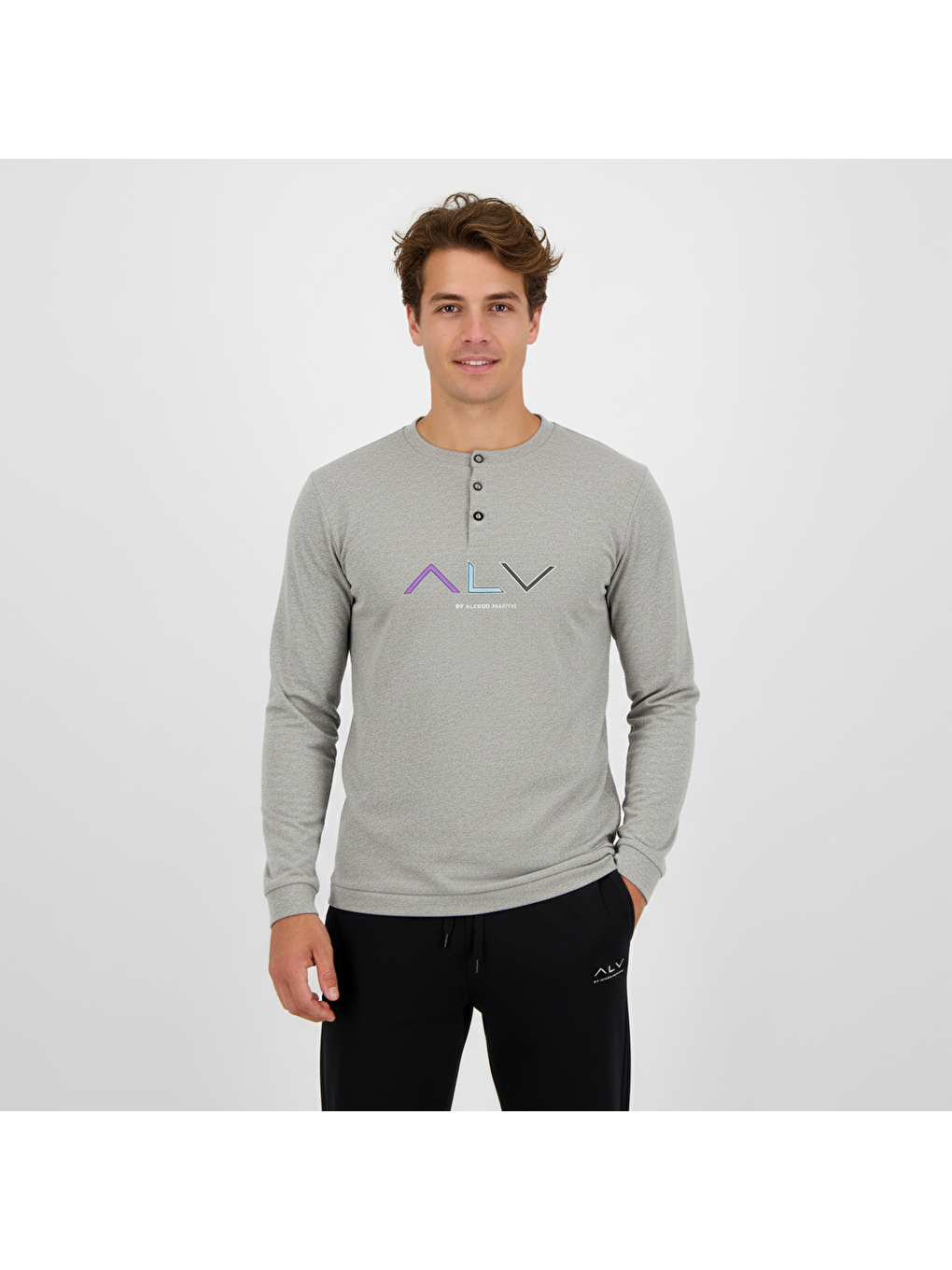 Erkek Pamuklu Gri Melanj Renk Pijama Takımı Al009 V1