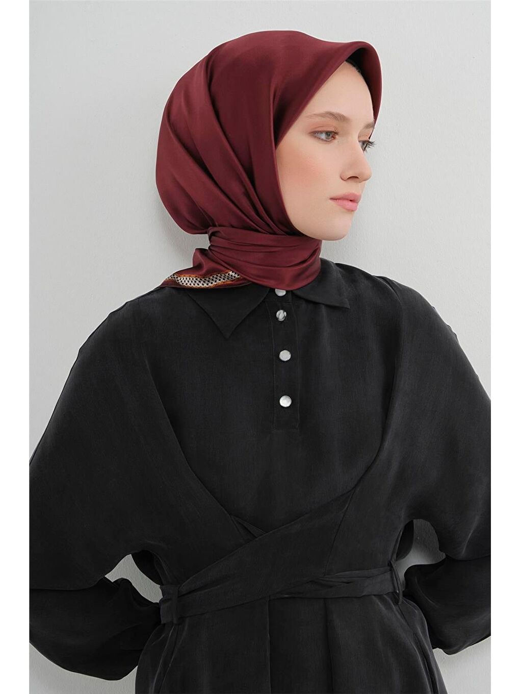 Bordo Su Yolu Desenli Saf İpek Twill Eşarp 9444D 04