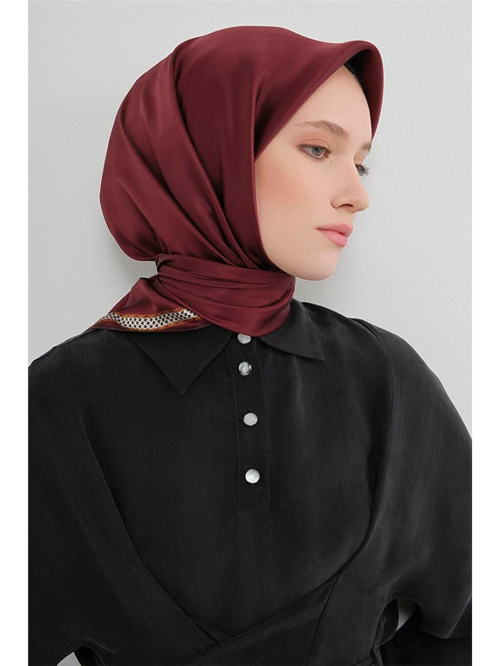 Bordo Su Yolu Desenli Saf İpek Twill Eşarp 9444D 04-2