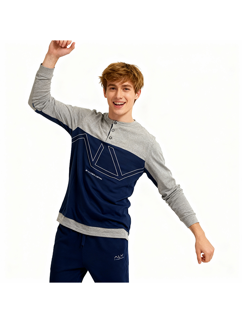 Erkek Pamuklu Gri - Lacivert Renk Pijama Takımı Al008 V2-3