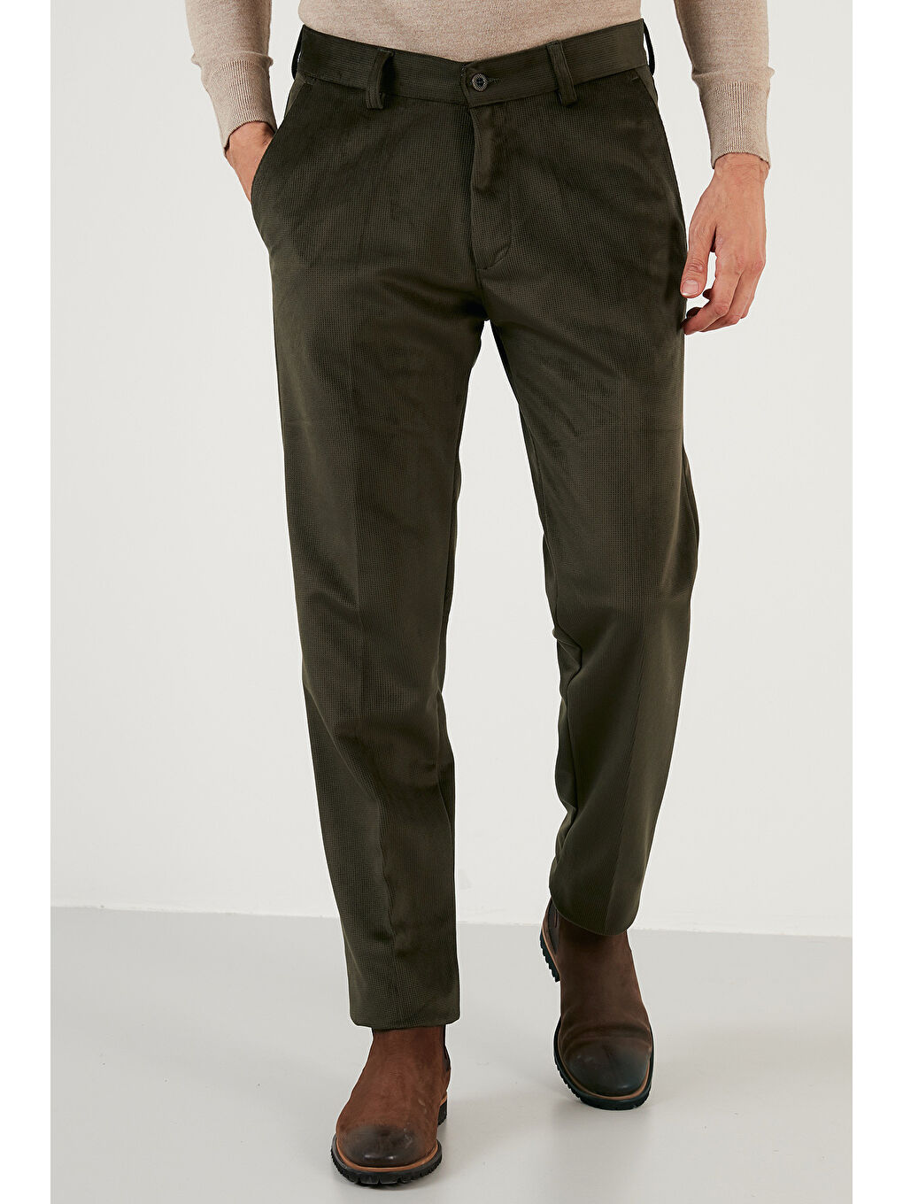 Haki Normal Bel Regular Fit Düz Paça 2'li Paket Kadife Pantolon 645MERLINS2-2