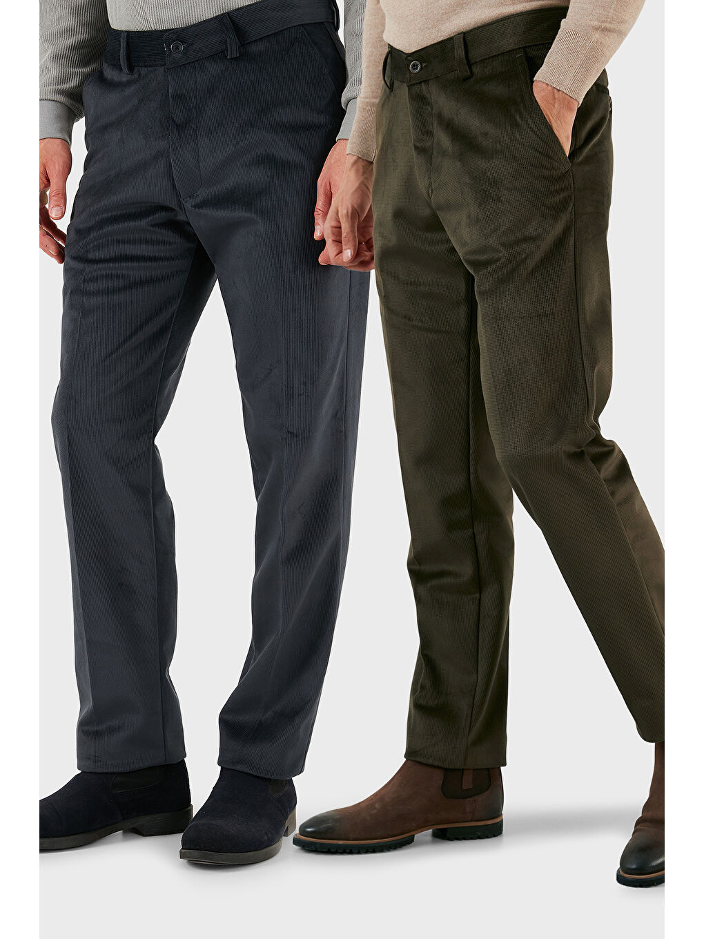 Yeşil Normal Bel Regular Fit Düz Paça 2'li Paket Kadife Pantolon 645MERLINS2