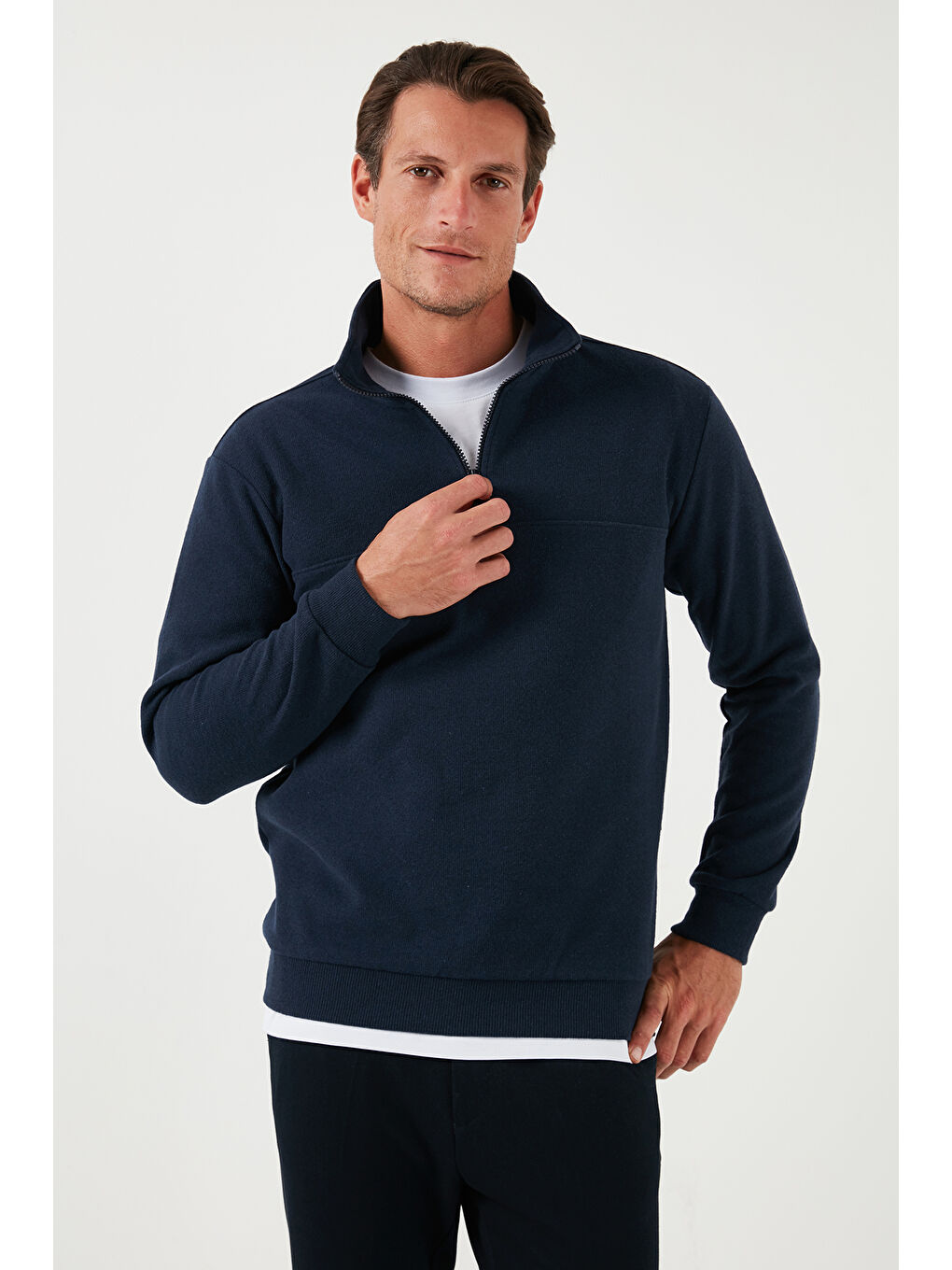 Yeşil Pamuklu Regular Fit Yarım Fermuarlı Dik Yaka 2'li Paket Kazak 456112S2-2