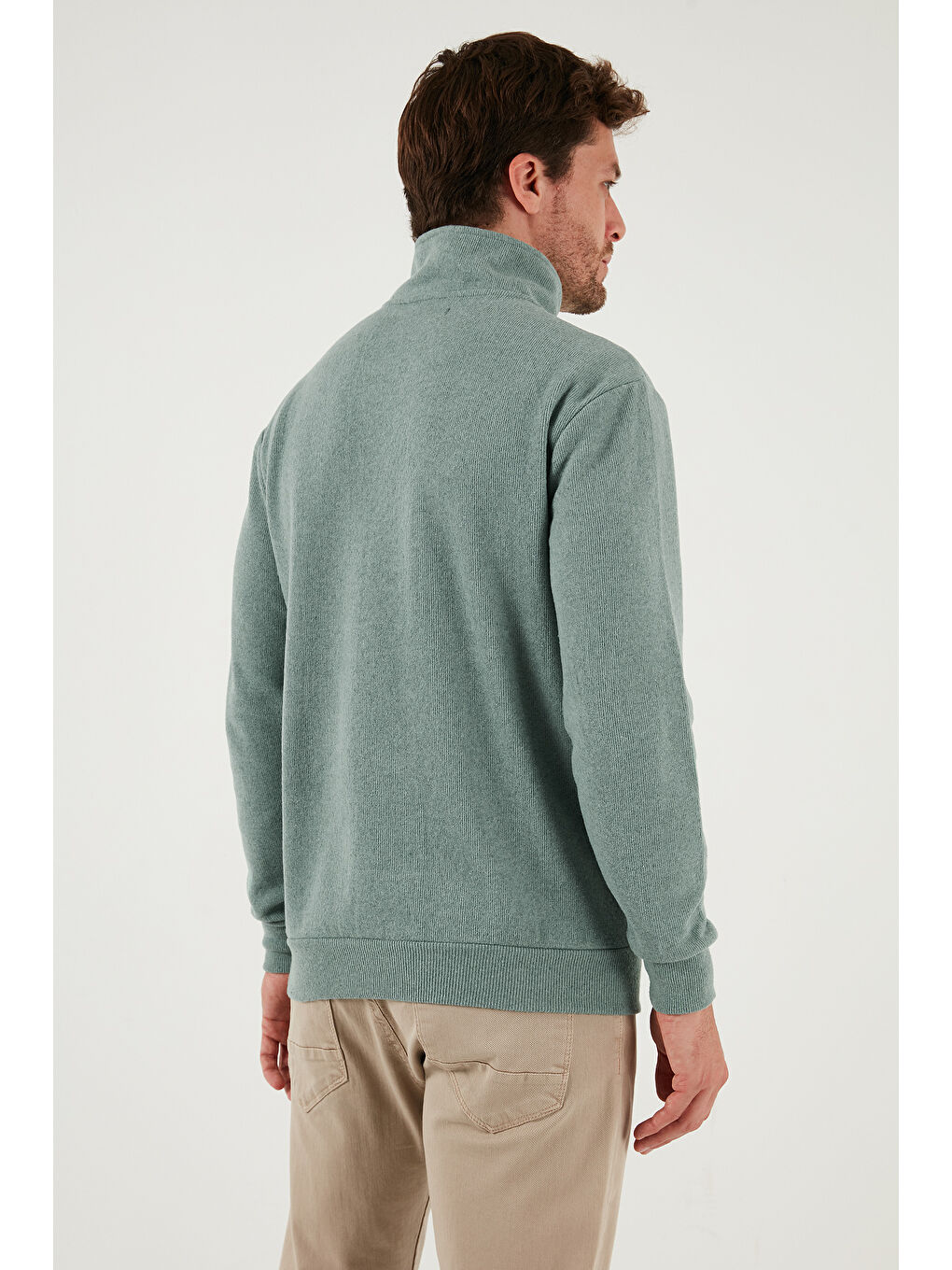 Yeşil Pamuklu Regular Fit Yarım Fermuarlı Dik Yaka 2'li Paket Kazak 456112S2-3