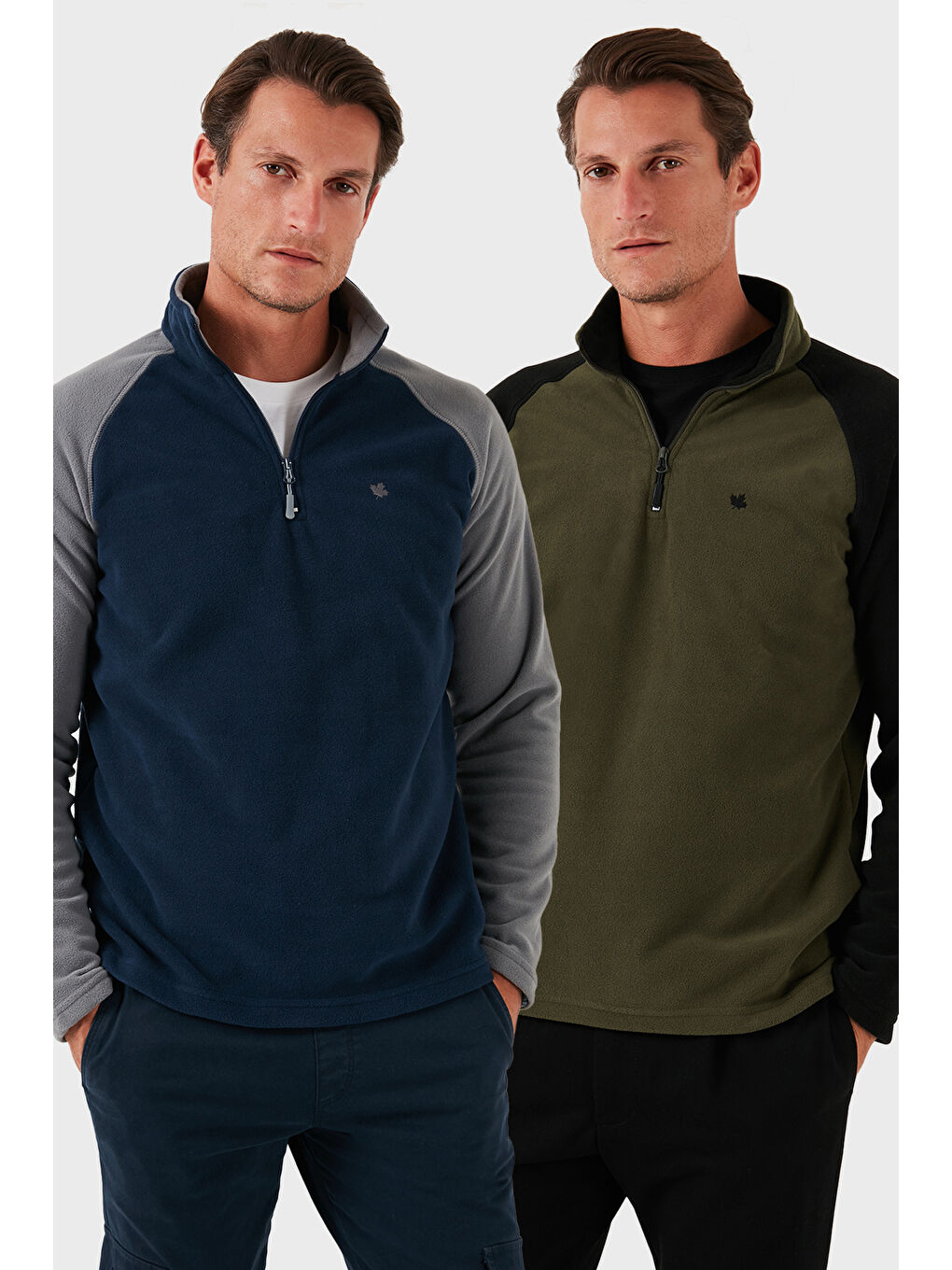 Haki Slim Fit Yarım Fermuarlı Kışlık Şardonlu 2'li Paket Polar 5906055S2