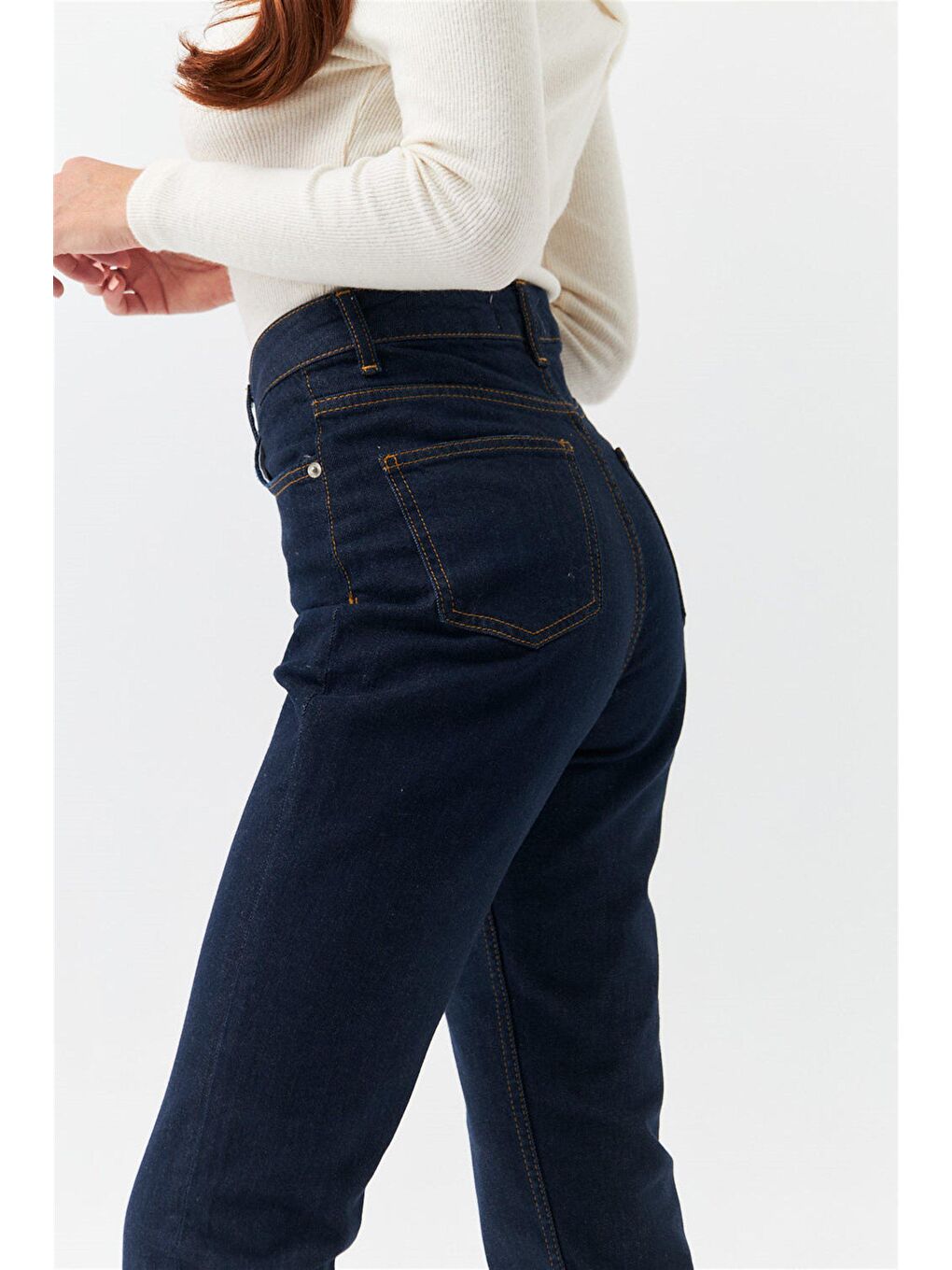 Mom Fit Lacivert Kadın Jean Pantolon-5